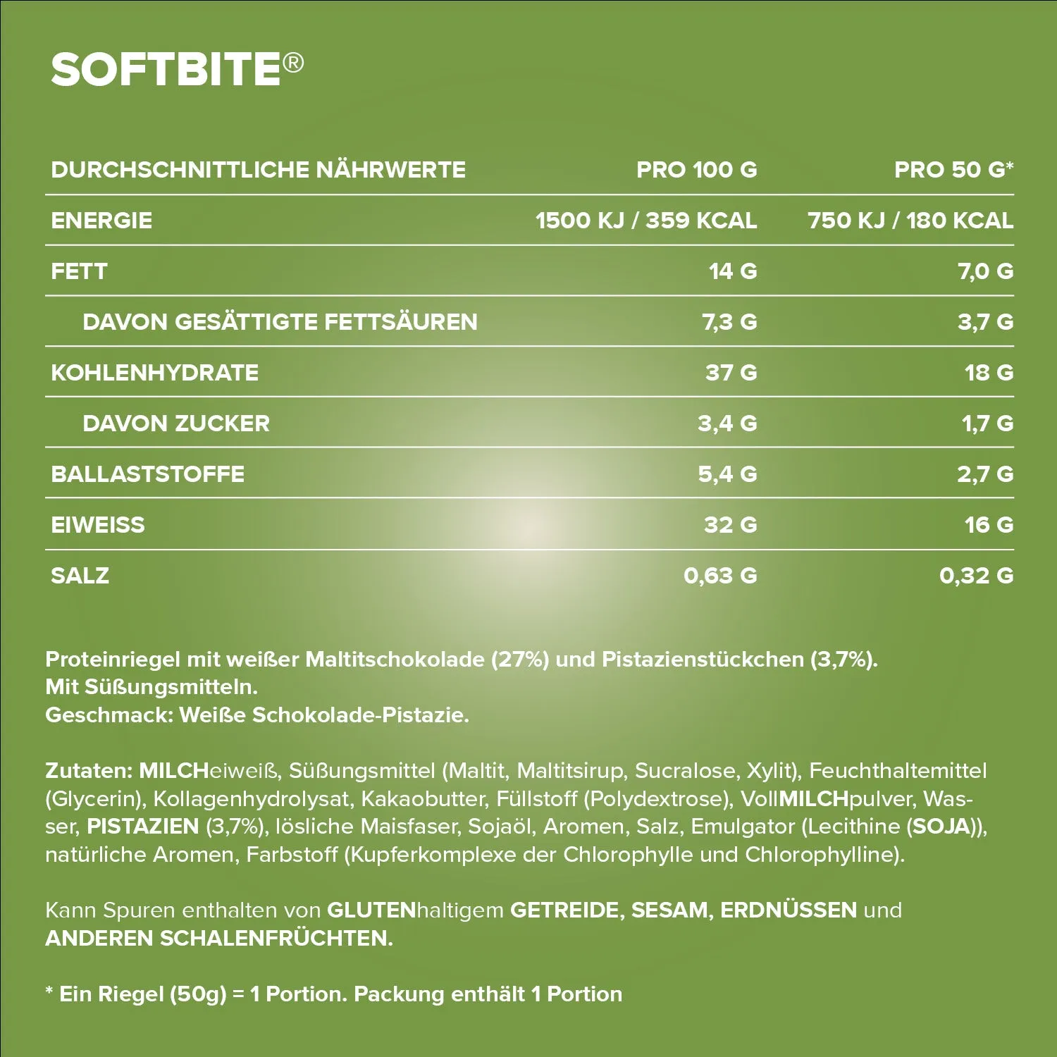 Iron Maxx Softbite Proteinriegel White Chocolate Pistachio 50g weich