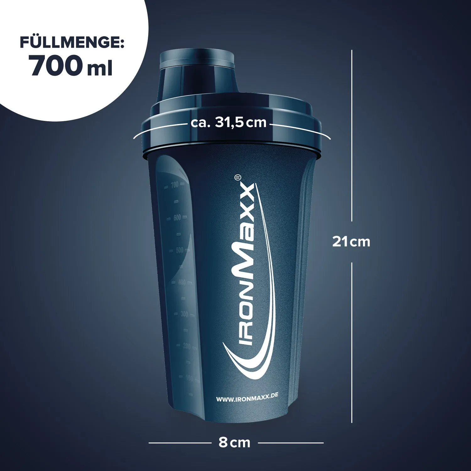 Iron Maxx Shaker 700ml Mistle Blue mit Sieb BPA-frei