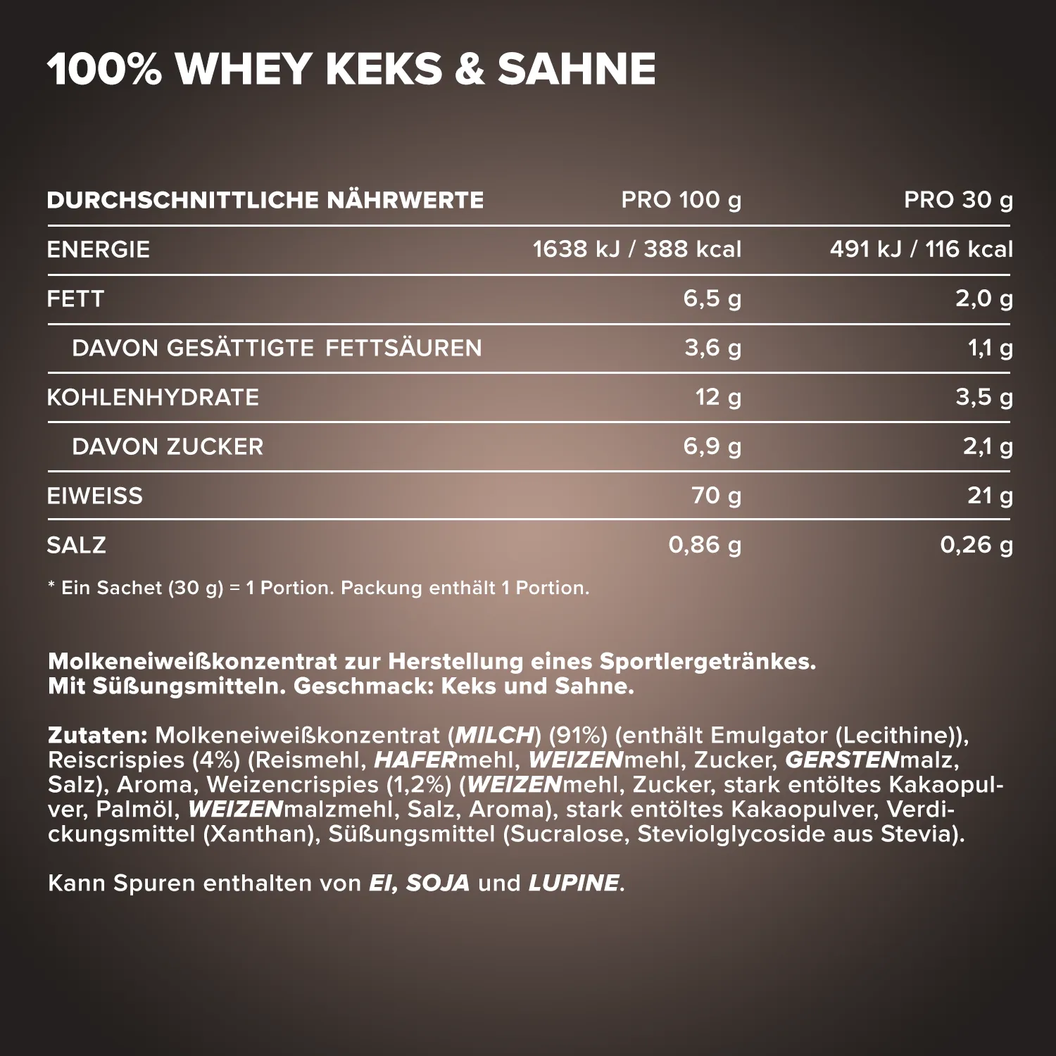 Iron Maxx 100% Whey Protein Pulver Cookies & Cream 30g zuckerfrei