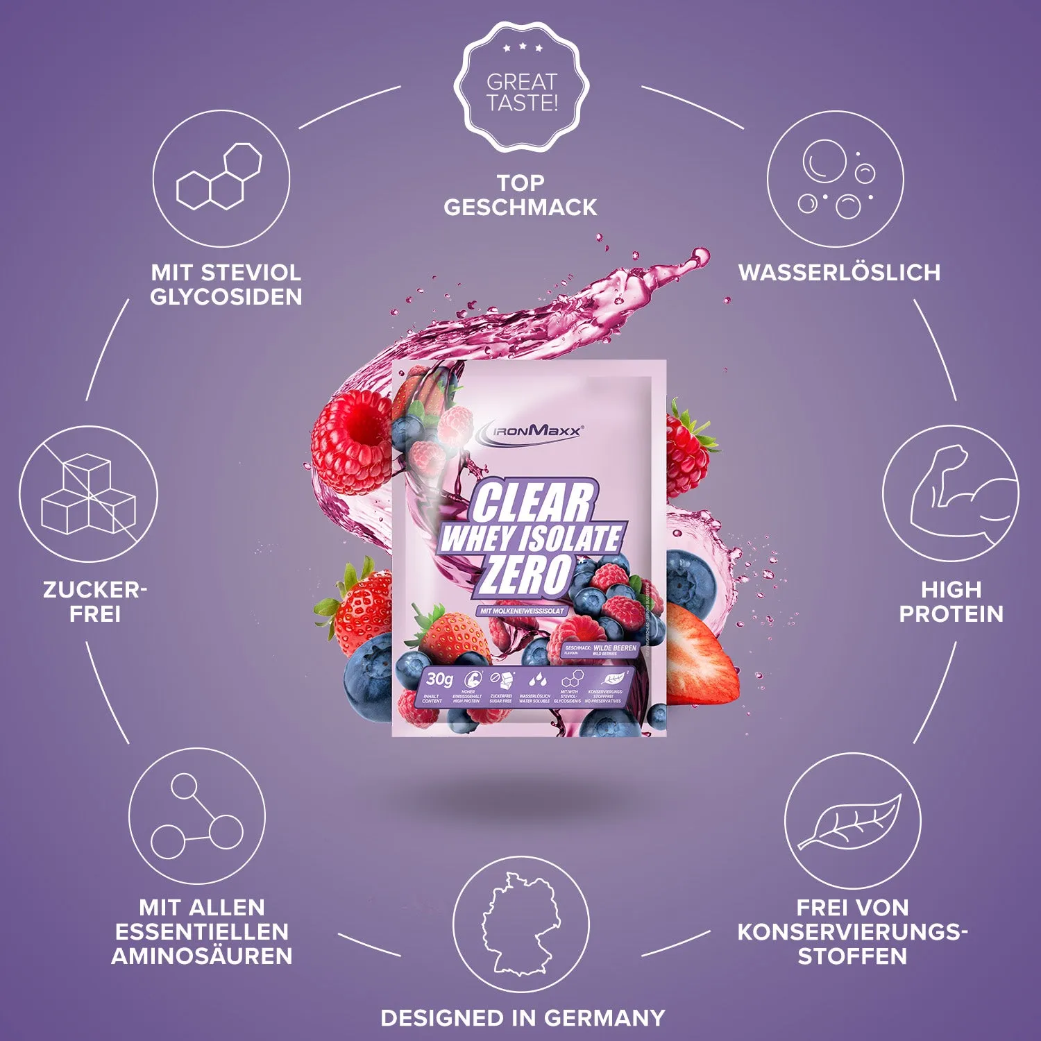 Iron Maxx Clear Whey Isolate Zero Pulver Wild Berries 30g zuckerfrei
