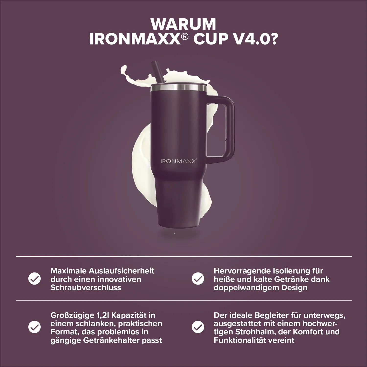 IronMaxx Cup V4.0 1200ml Liquid Cherry Isolierbecher Edelstahl