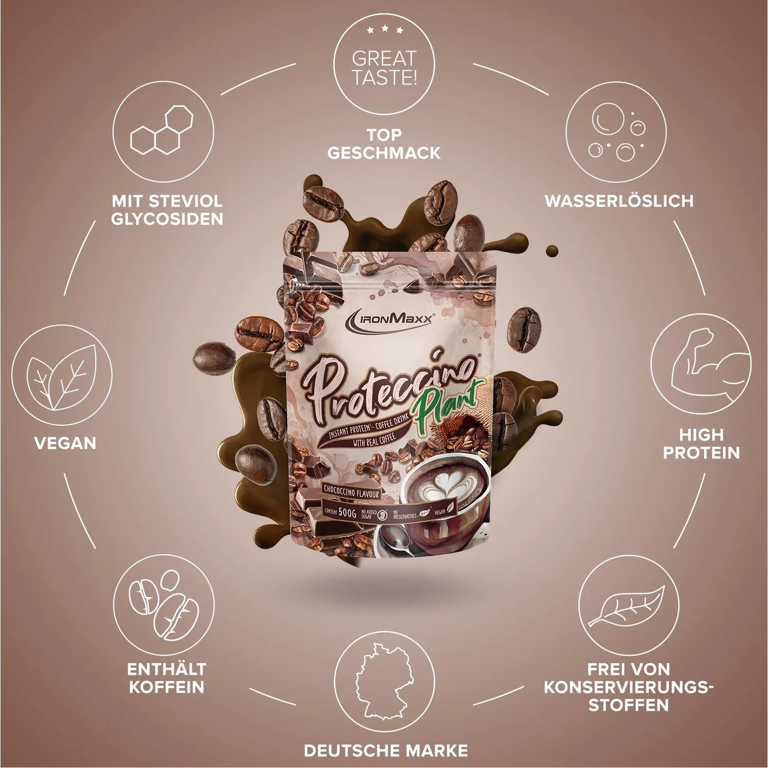 IronMaxx Proteccino Plant Protein Coffee 500g Chococcino