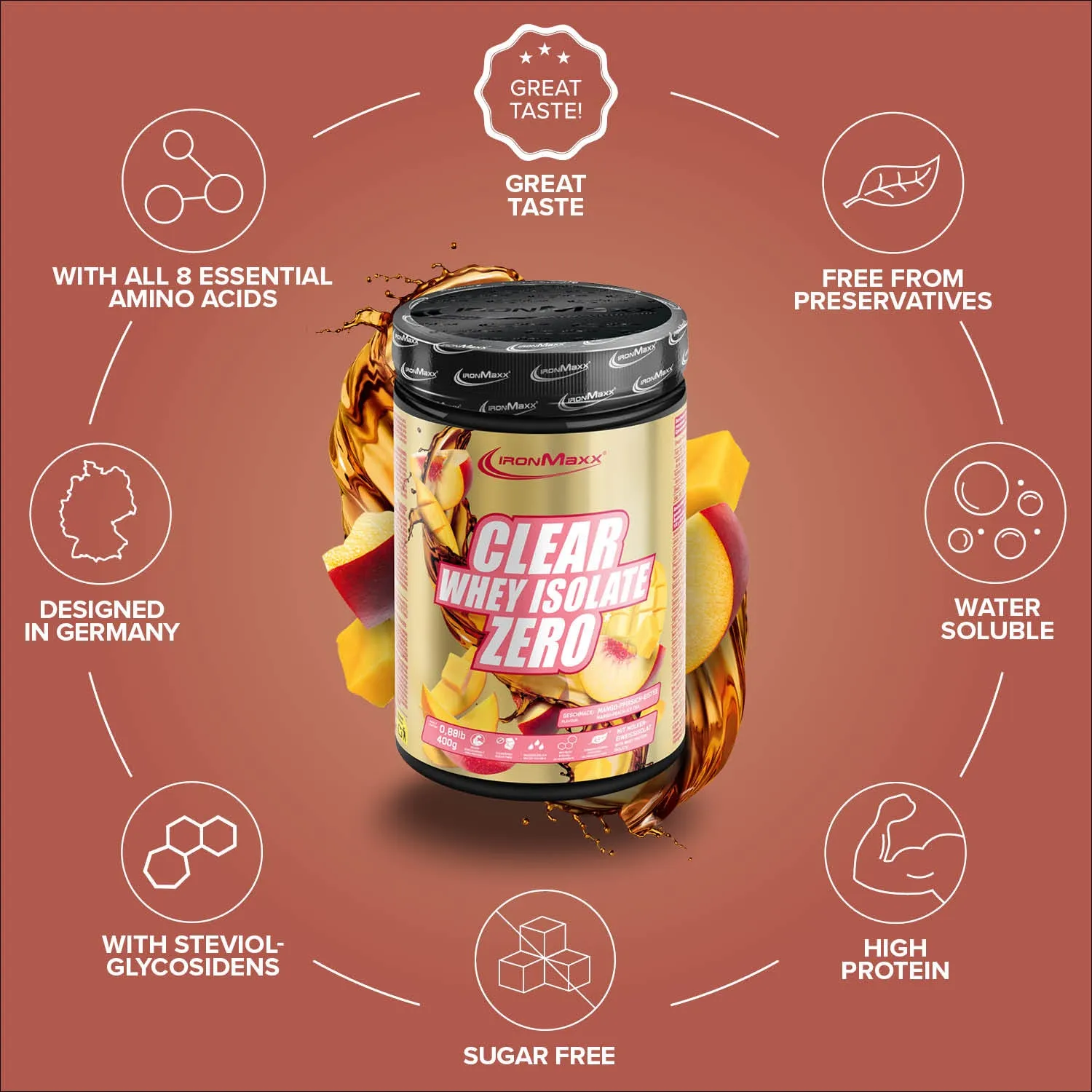 Iron Maxx Clear Whey Isolate ZERO Proteinpulver 400 g Mango Peach