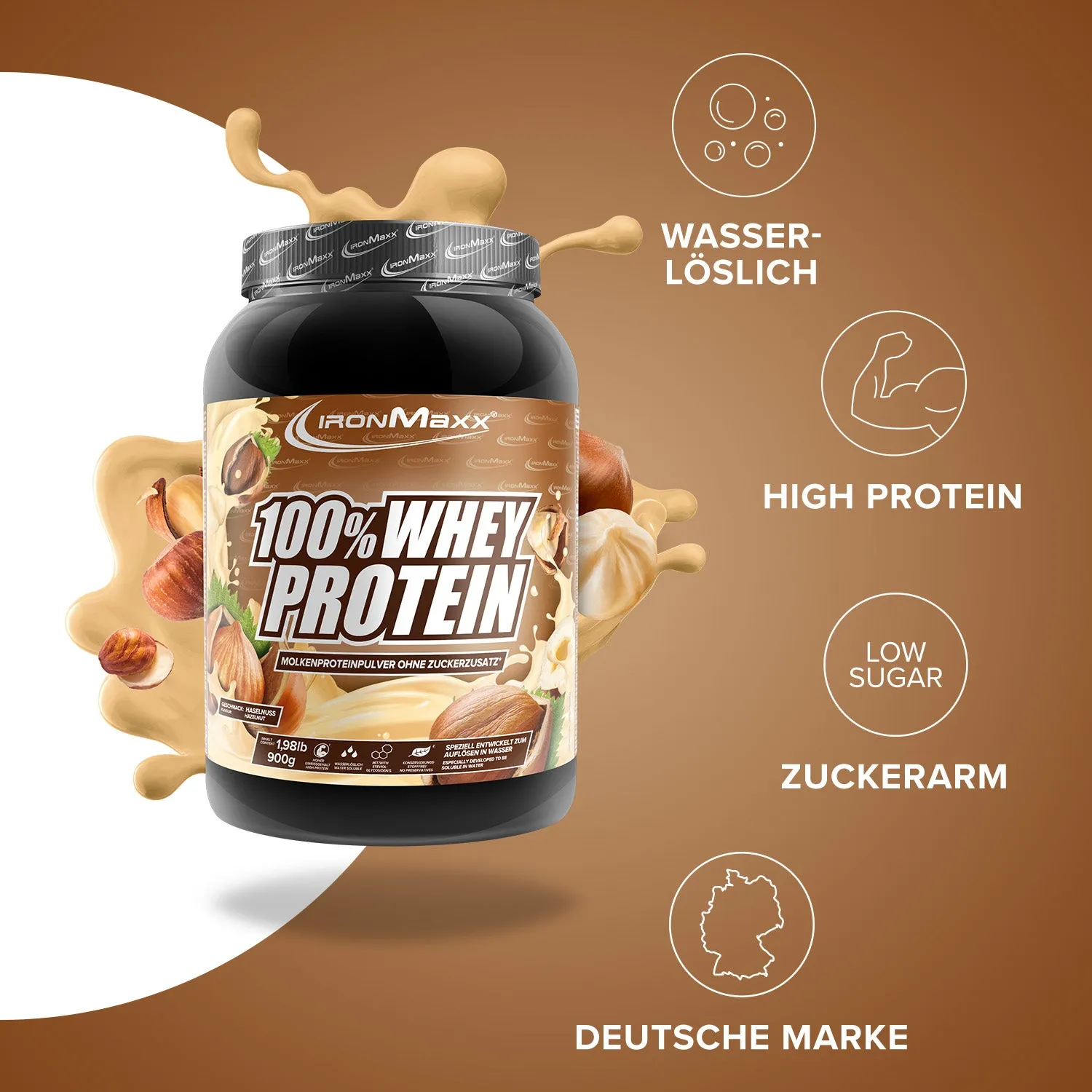 Iron Maxx 100% Whey Protein 900 g Haselnuss Whey