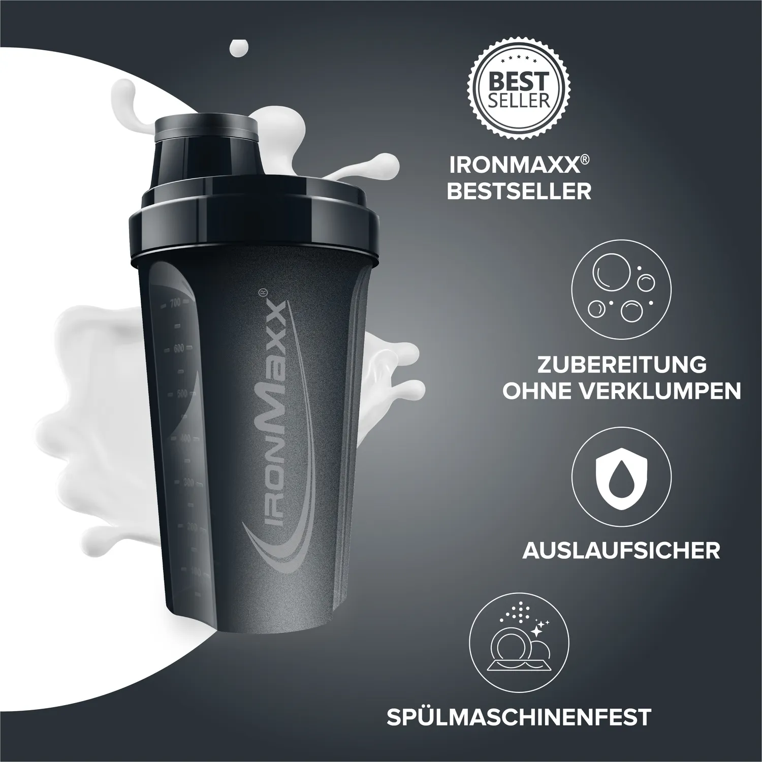 Iron Maxx Shaker 700 ml Protein Shaker Deep Black