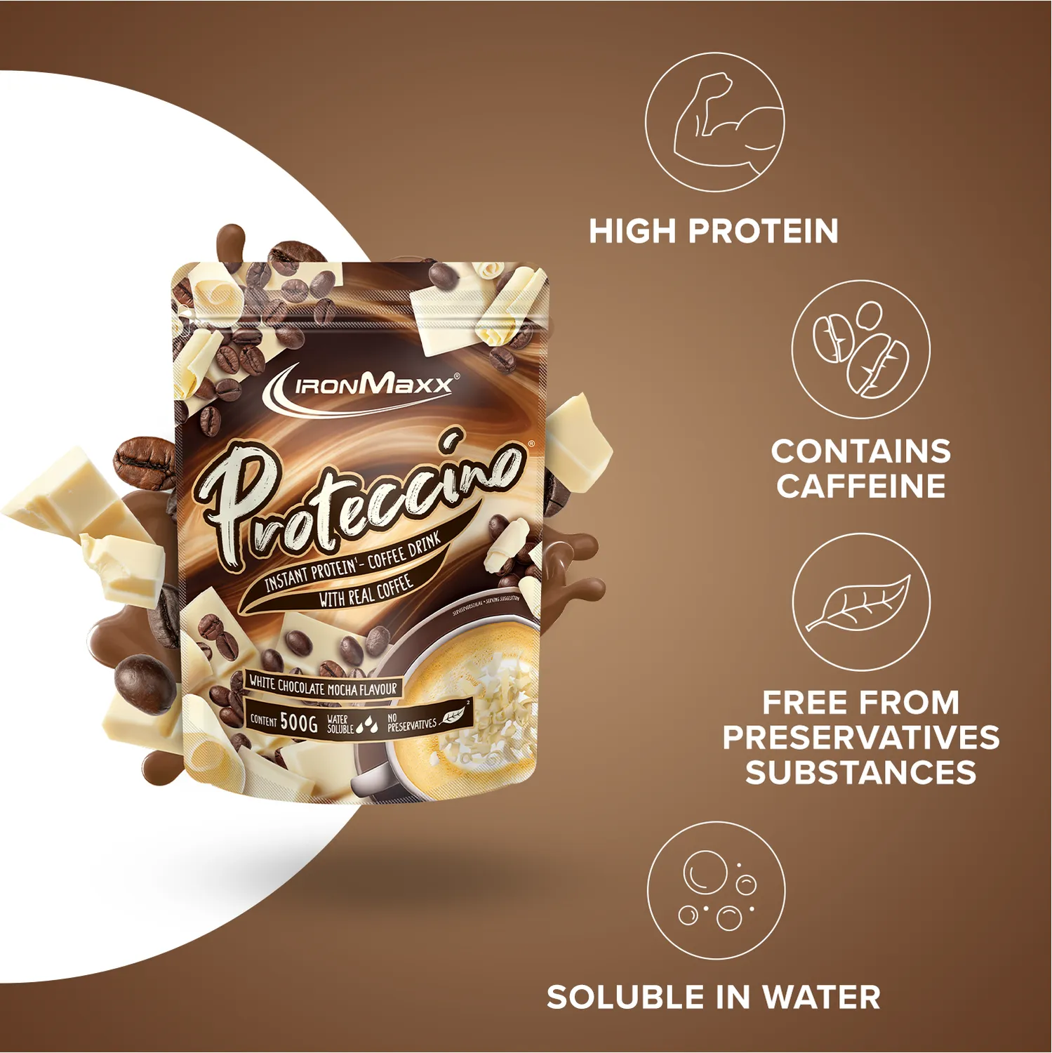 Iron Maxx Proteccino Protein-Kaffee 500g White Chocolate Mocha koffeinhaltig