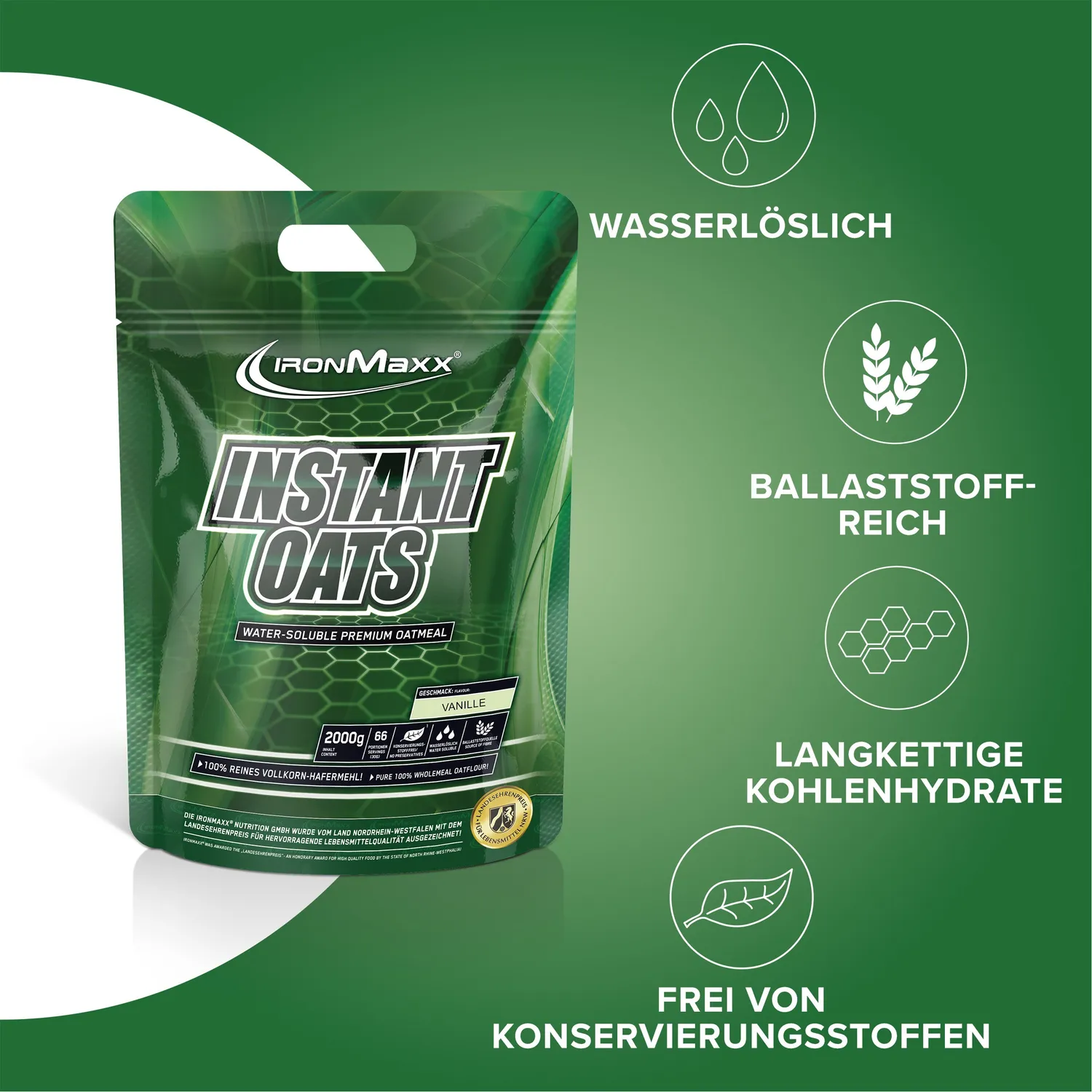 Iron Maxx Instant Oats 2000g Vanille Kohlenhydrate