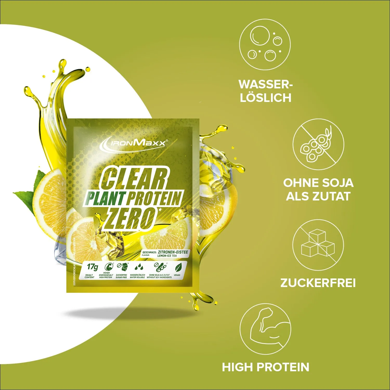 Iron Maxx Clear Plant Protein ZERO Proteinpulver 17 g Lemon Ice Tea vegan
