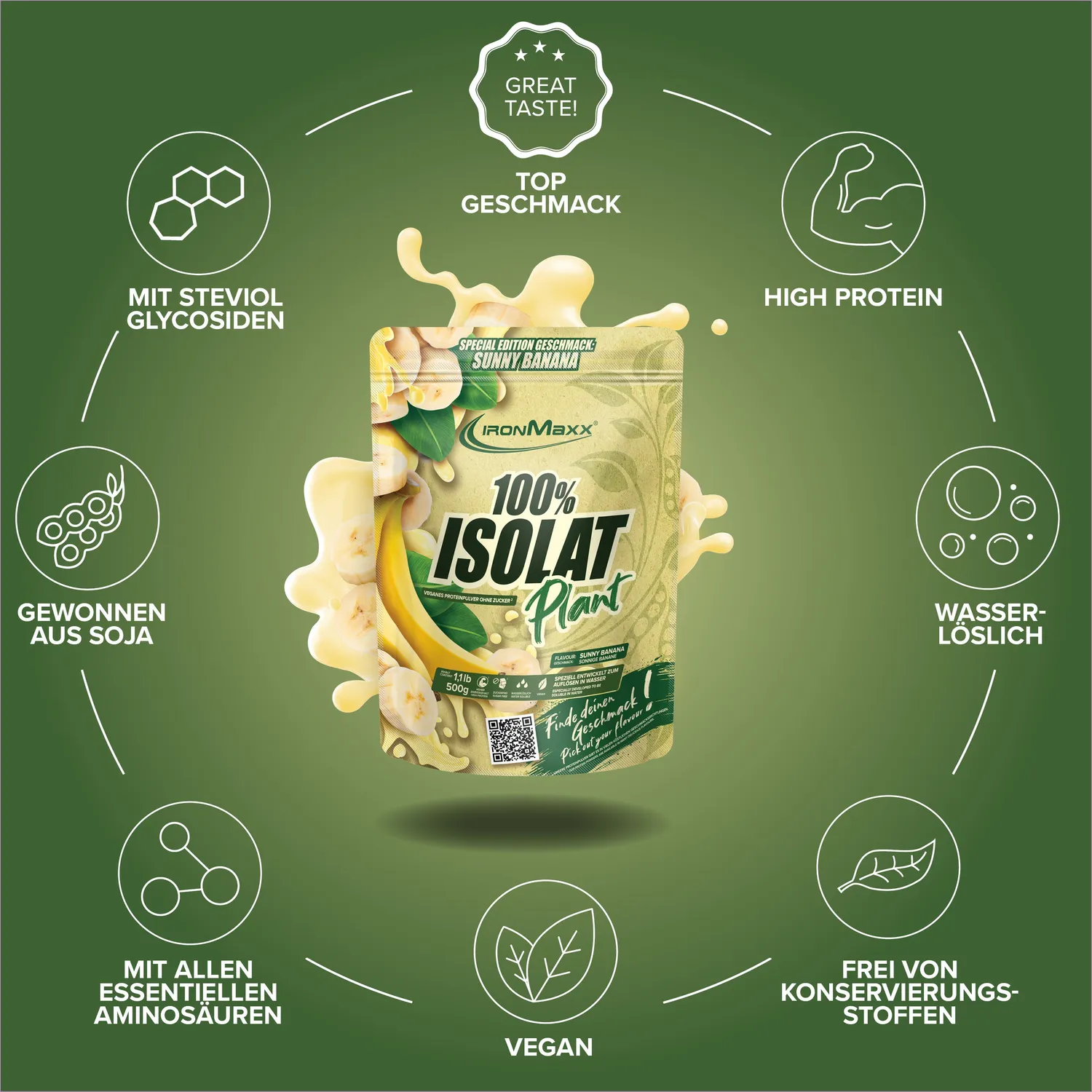 Iron Maxx 100% Isolat Plant Pulver 500g Sunny Banana vegan