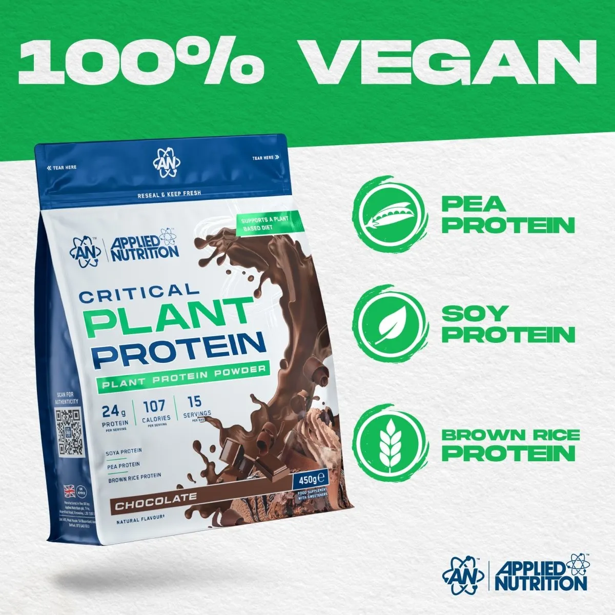 Applied Nutrition Critical Plant Proteinpulver Schokolade 450g vegan