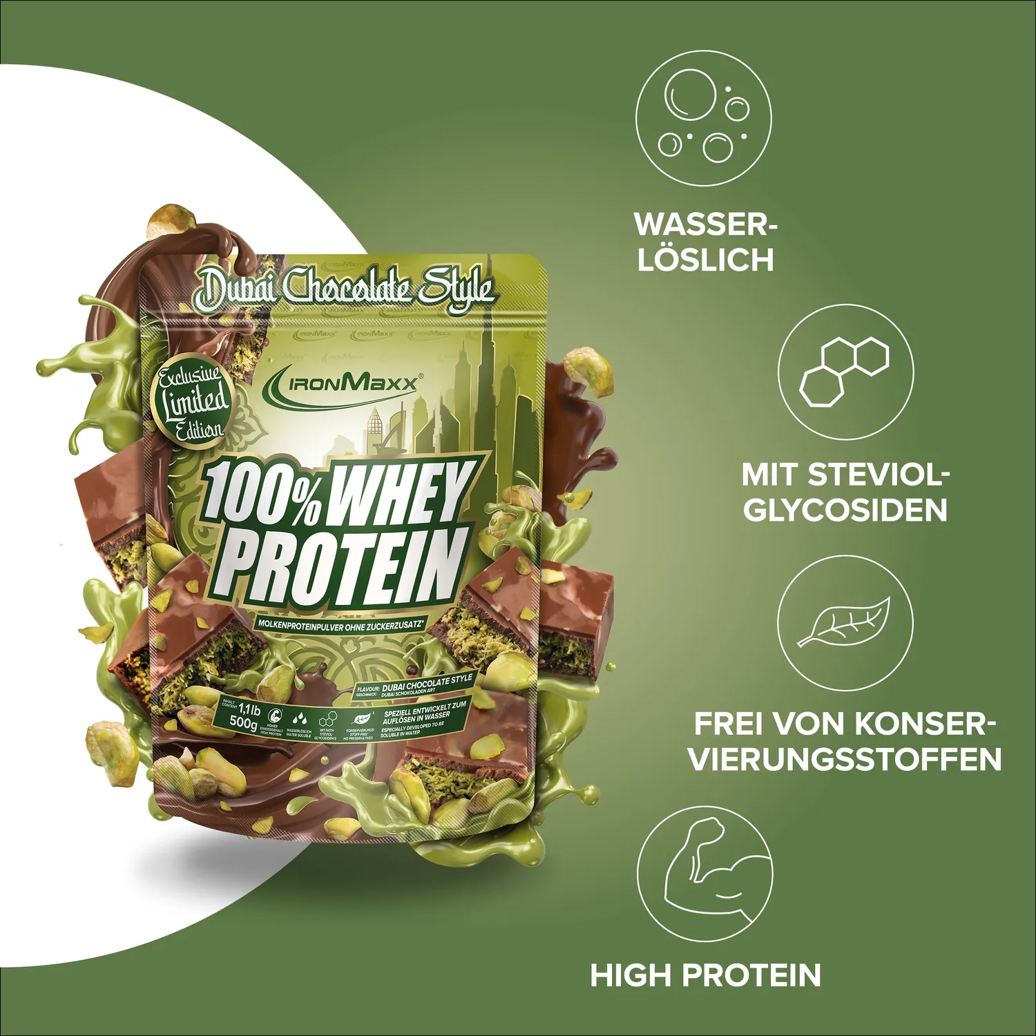 Iron Maxx 100% Whey Protein Pulver 500 g Dubai Chocolate Style