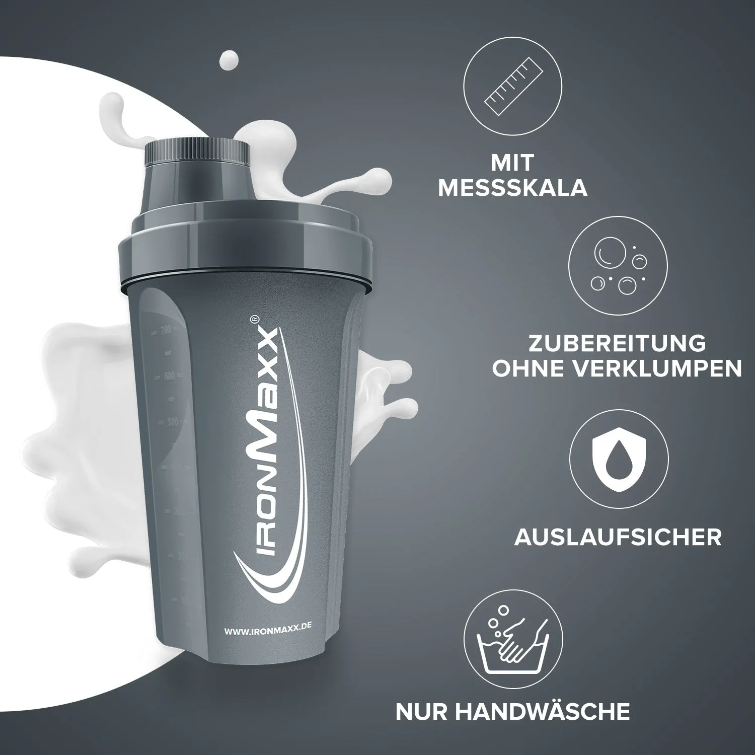 Iron Maxx Shaker 700 ml Protein Shaker Anthrazit Matt BPA-frei