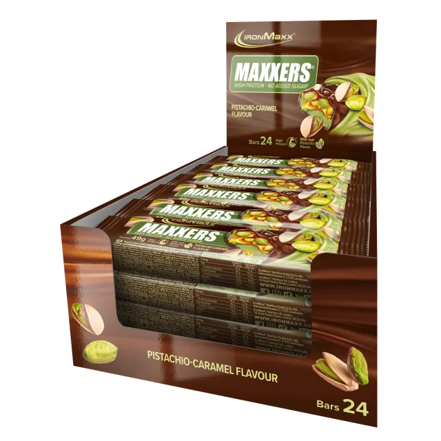 Iron Maxx Maxxers Proteinriegel 24 x 49 g Milk Choc Pistachio Caramel Pistazie