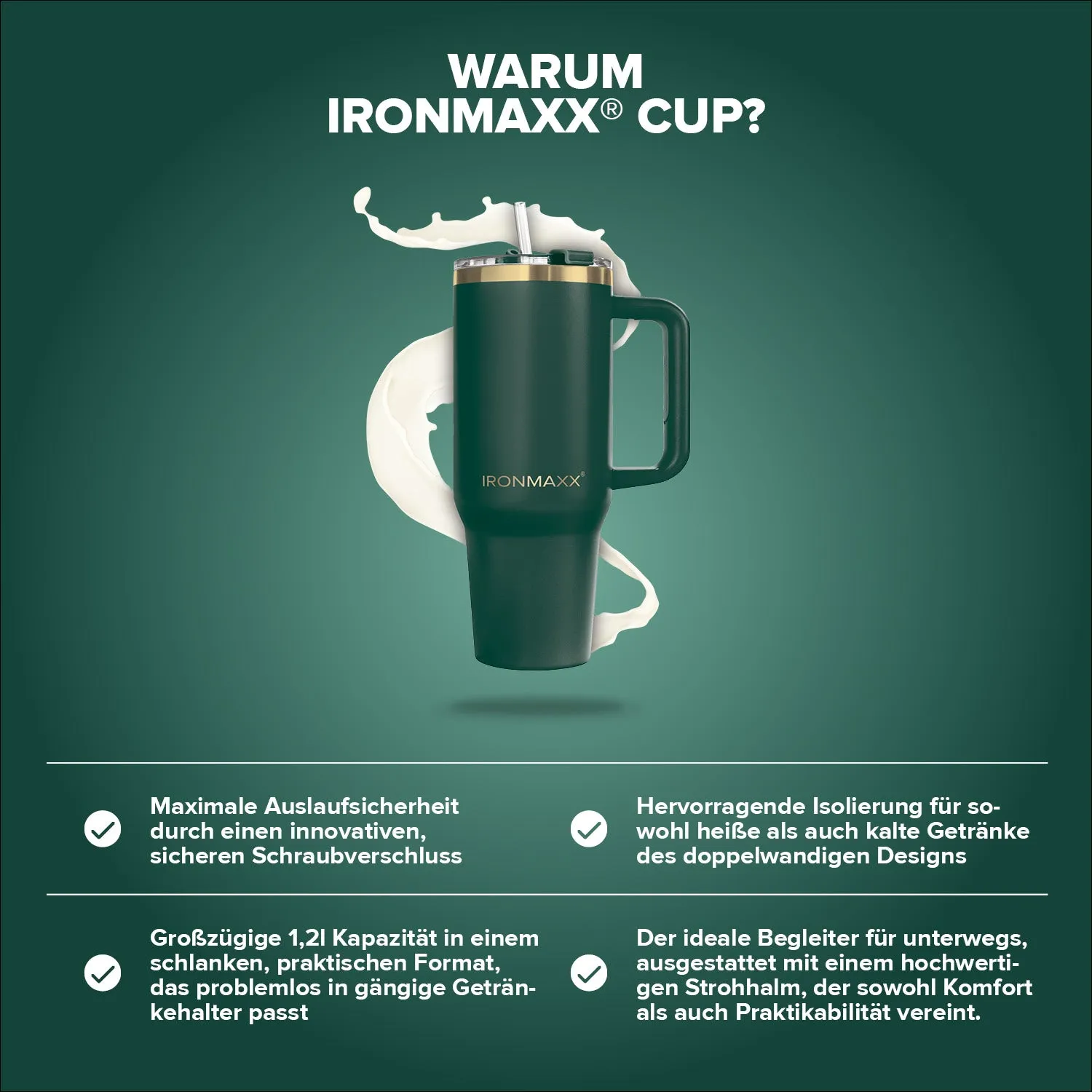 IronMaxx Cup V3.0 Trinkbecher Granite Green 1200ml isoliert
