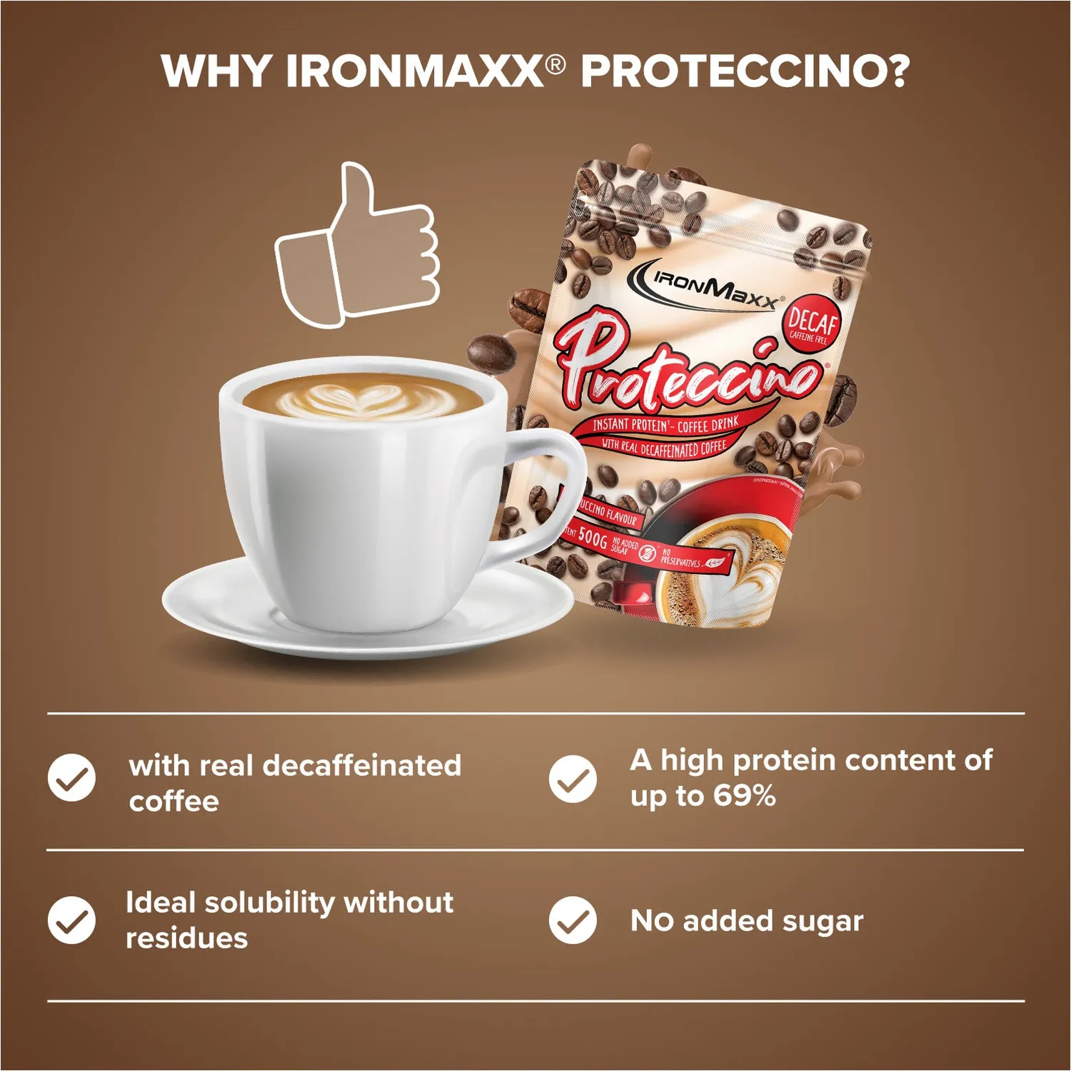Iron Maxx Proteccino Whey-Kaffee 500g Decaf Cappuccino entkoffeiniert