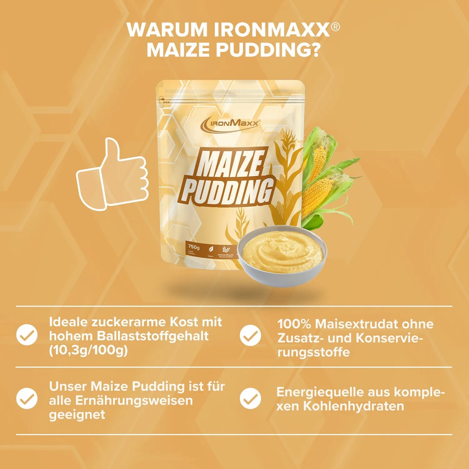 Iron Maxx Maize Pudding Kohlenhydrat Pudding 750g vegan