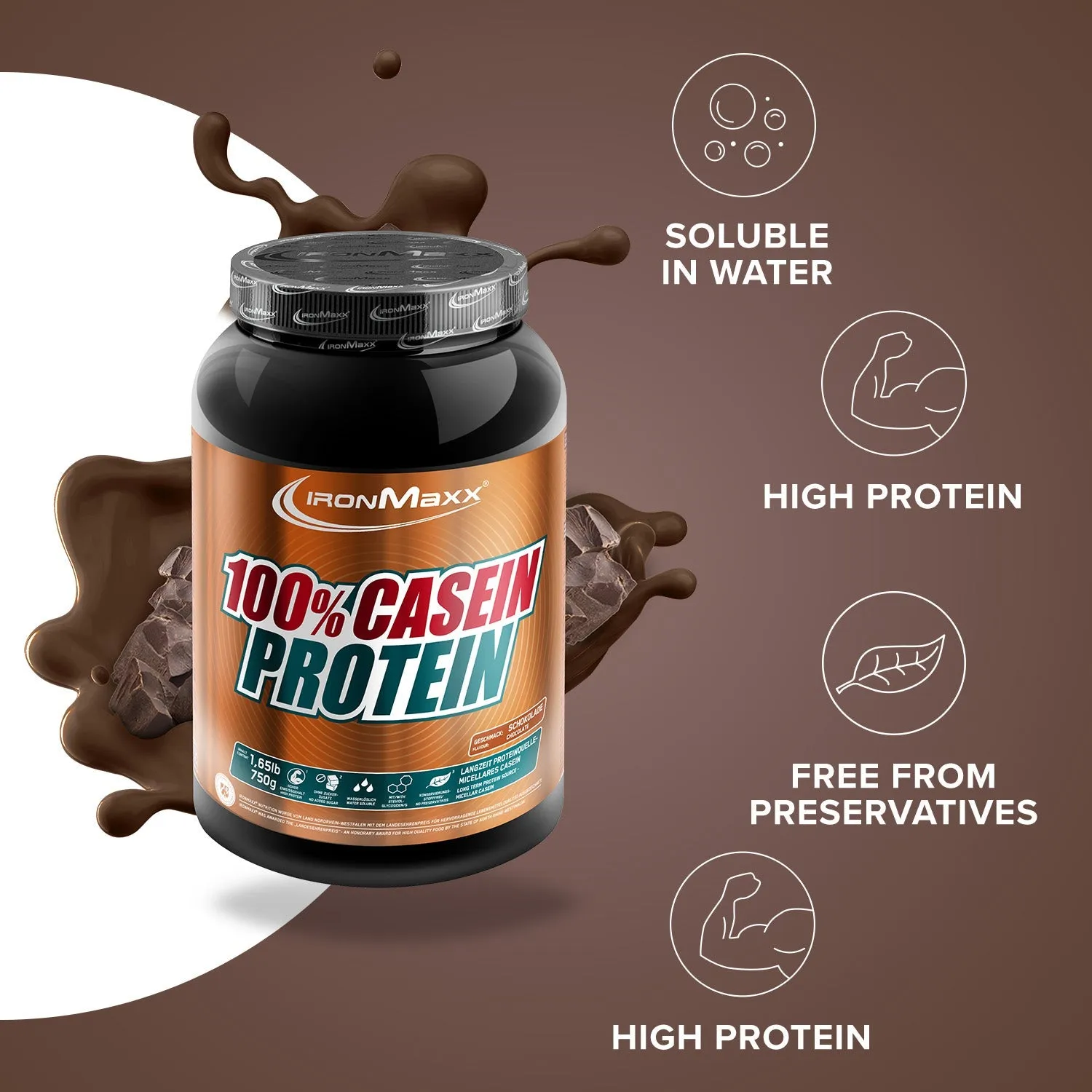 Iron Maxx 100% Casein Protein Pulver Schokolade 750g Low Sugar