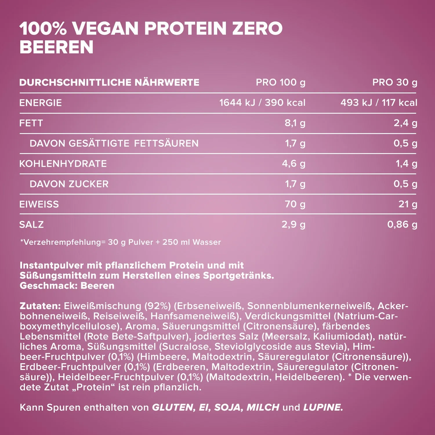 Iron Maxx 100% Vegan Protein Zero Proteinpulver 500 g Mixed Berries zuckerfrei