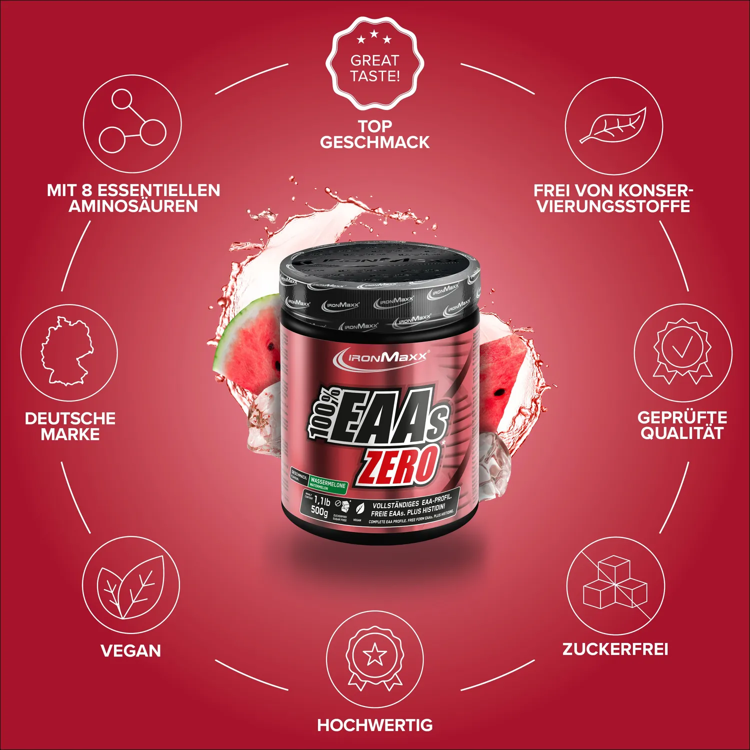 Iron Maxx 100% EAAs Zero 500 g Wassermelone EAA-Pulver vegan