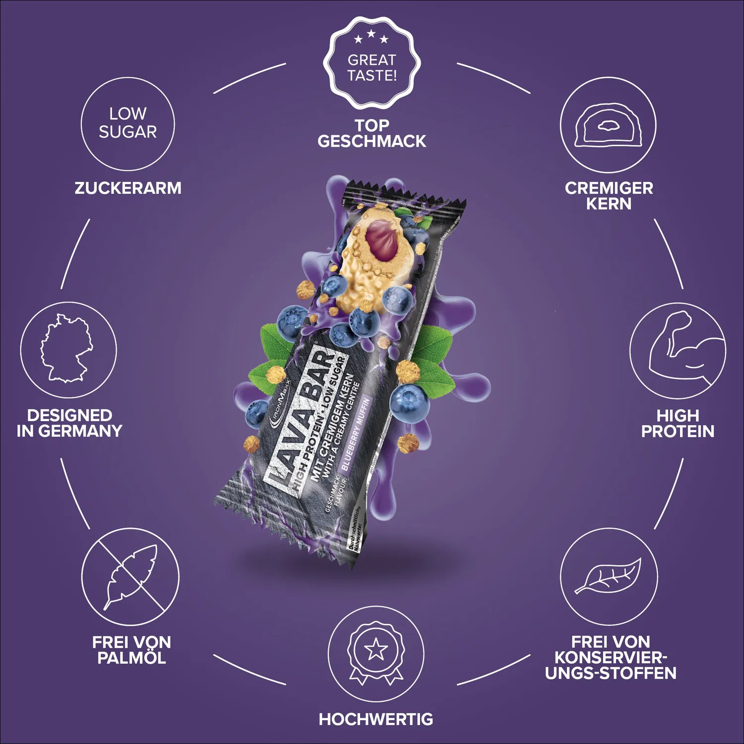 Iron Maxx Lava Bar Protein Riegel 40g Blueberry Muffin Low Sugar