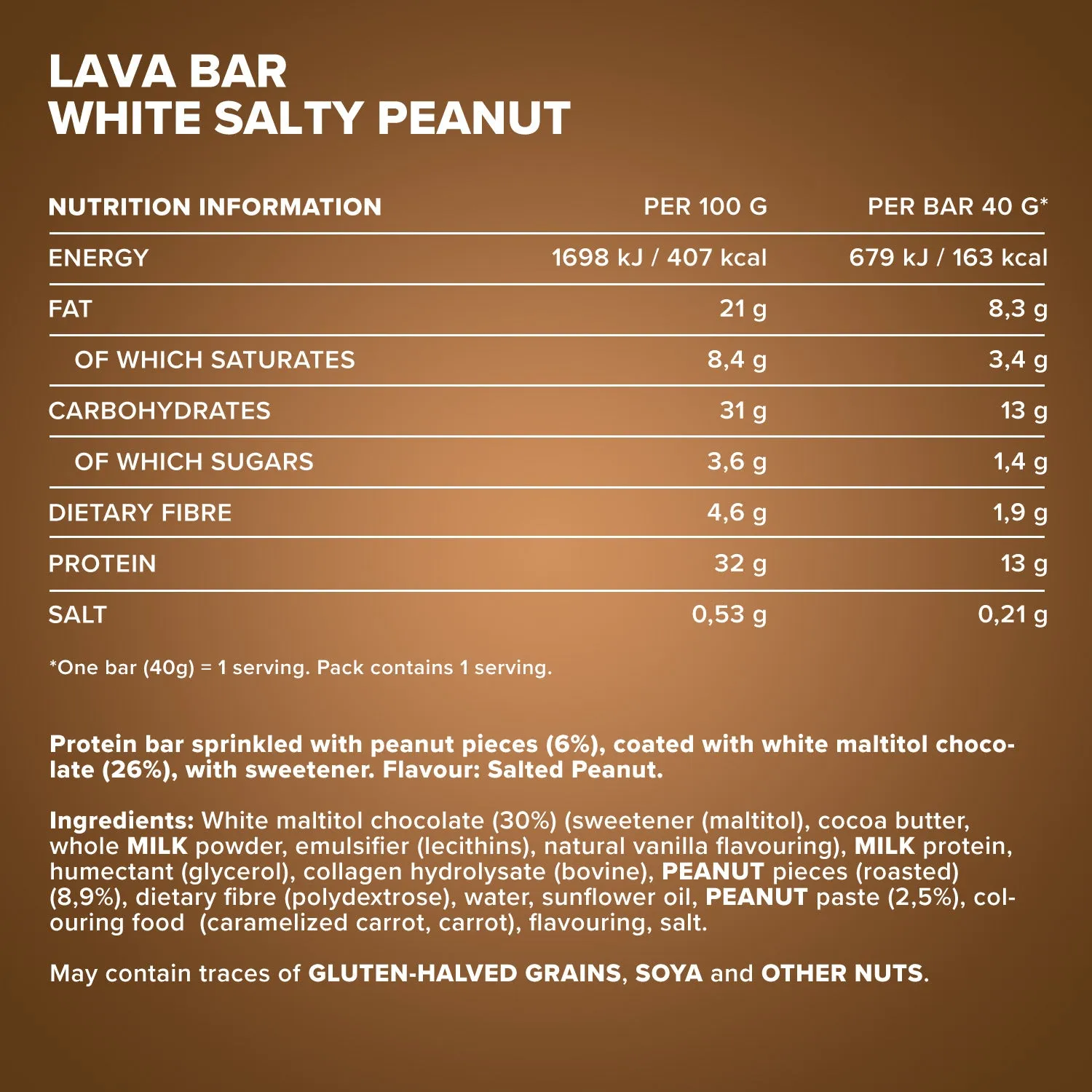 Iron Maxx Lava Bar Protein Riegel 40g White Salty Peanut Low Sugar