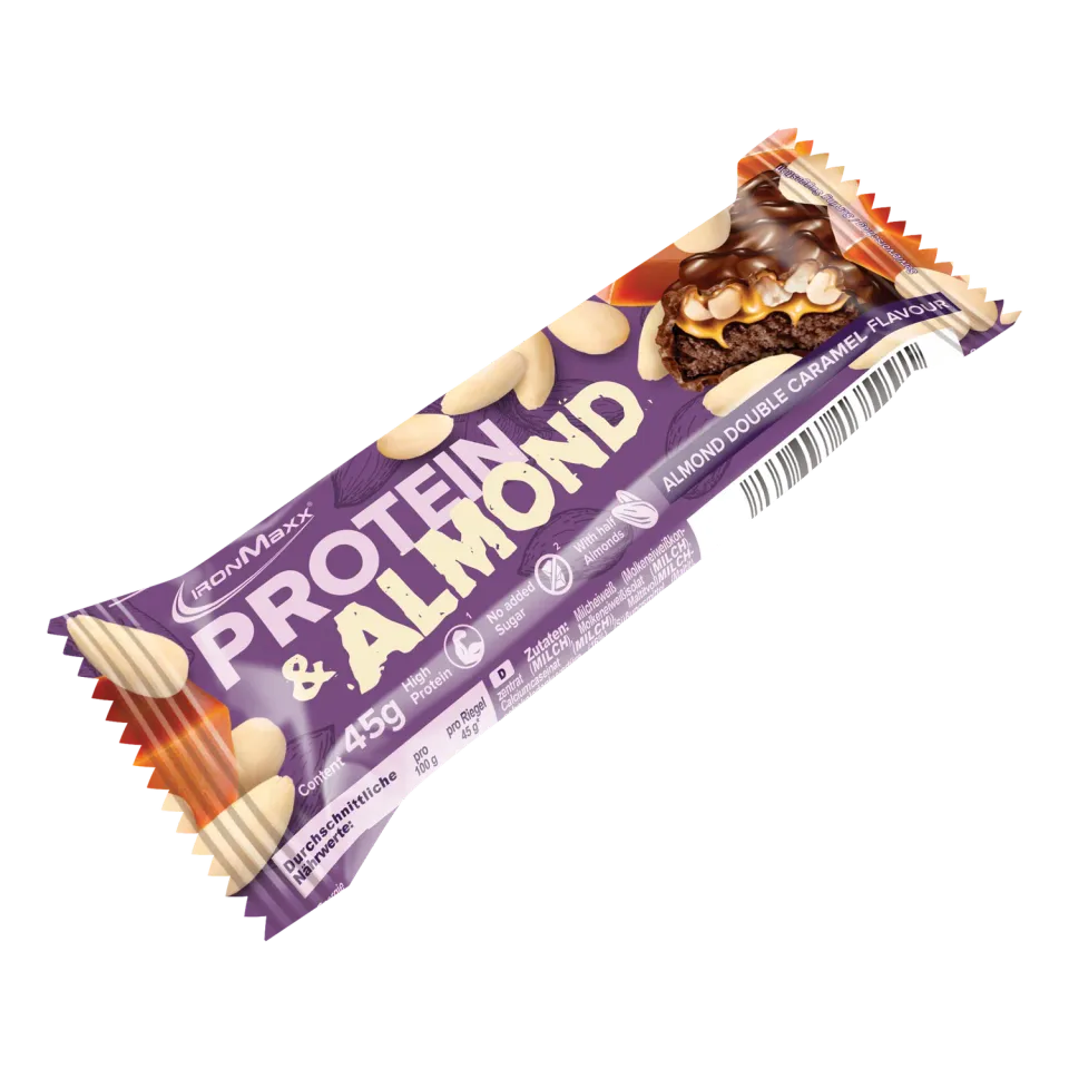 IronMaxx Protein & Almond Almond Double Caramel Proteinriegel 45 g ohne Zuckerzusatz