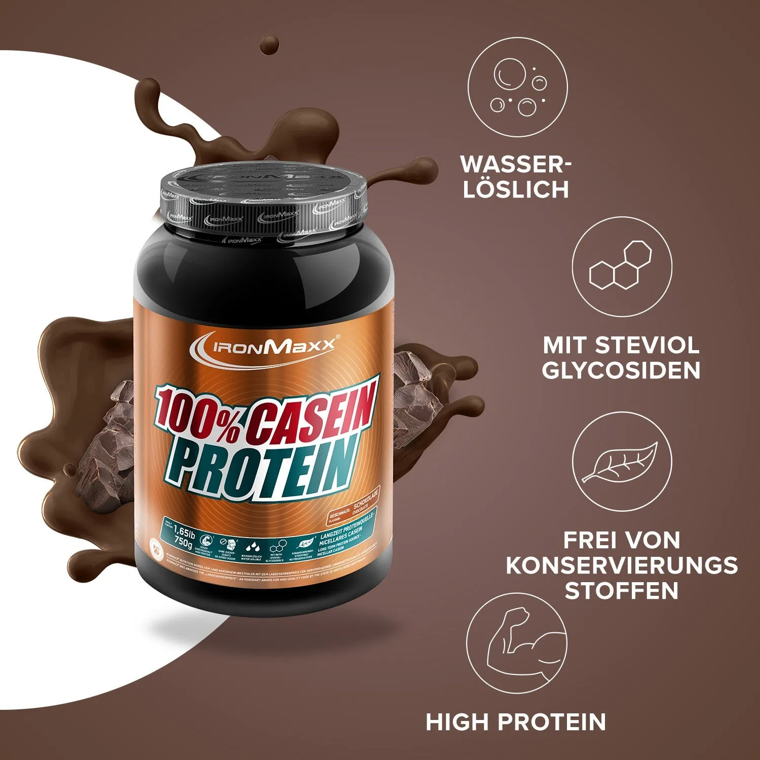 Iron Maxx 100% Casein Protein Pulver Schokolade 750g Low Sugar