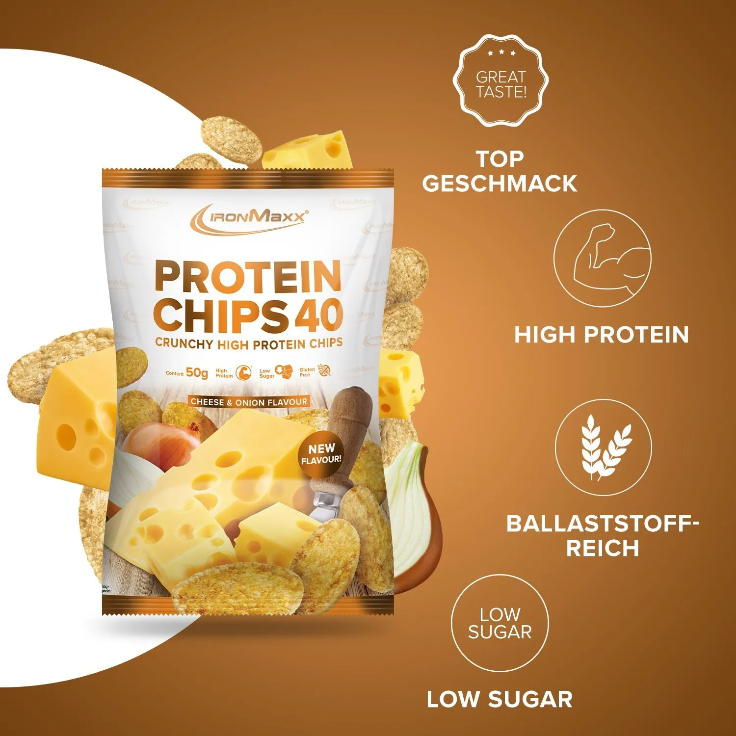 Iron Maxx Protein Chips 40 50 g Cheese & Onion Protein Chips