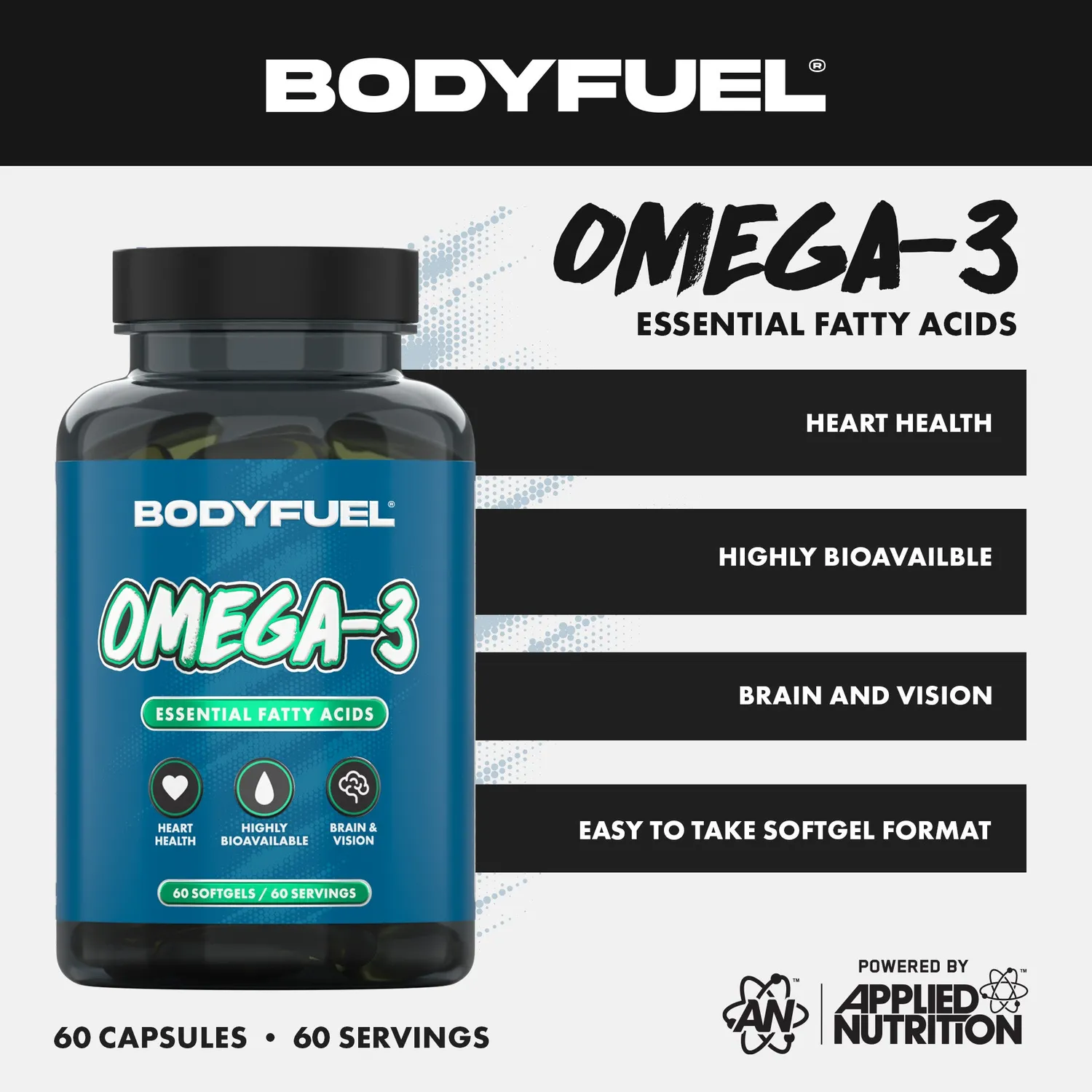 Applied Nutrition BodyFuel Omega-3 Softgels 60 Kapseln EPA DHA Fischöl