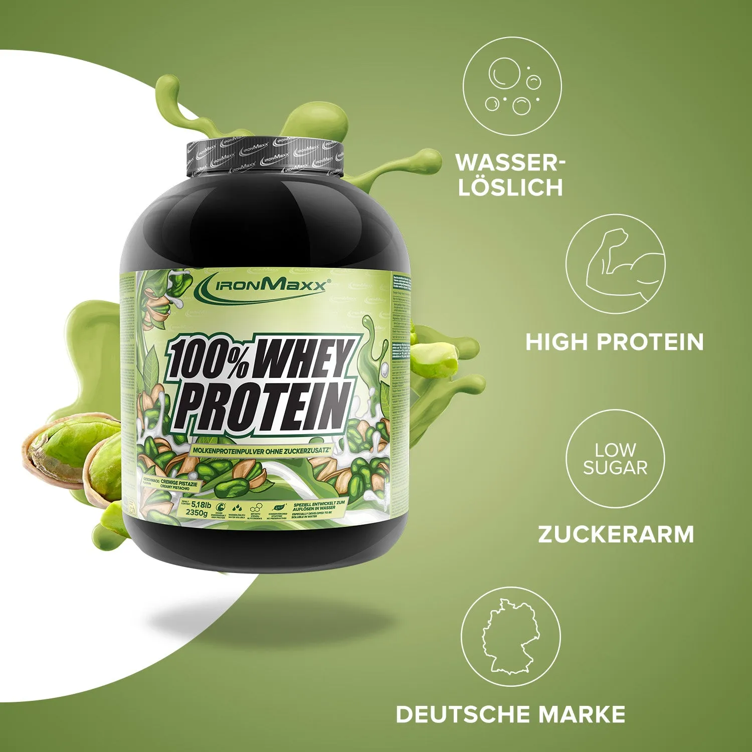 Iron Maxx 100% Whey Protein Creamy Pistazie Pulver 2350g zuckerfrei