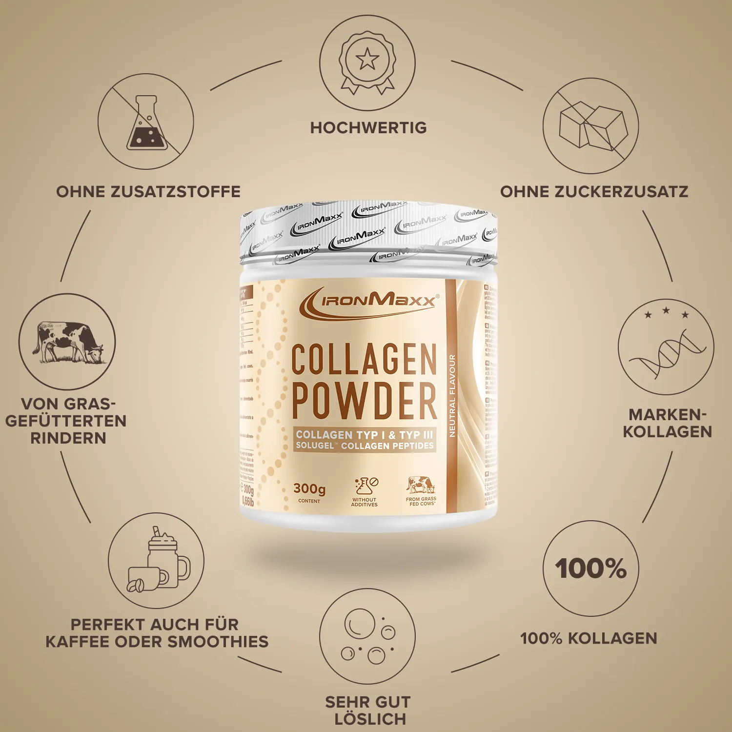 Iron Maxx Collagen Powder Kollagenpulver Neutral 300g Vitamin C