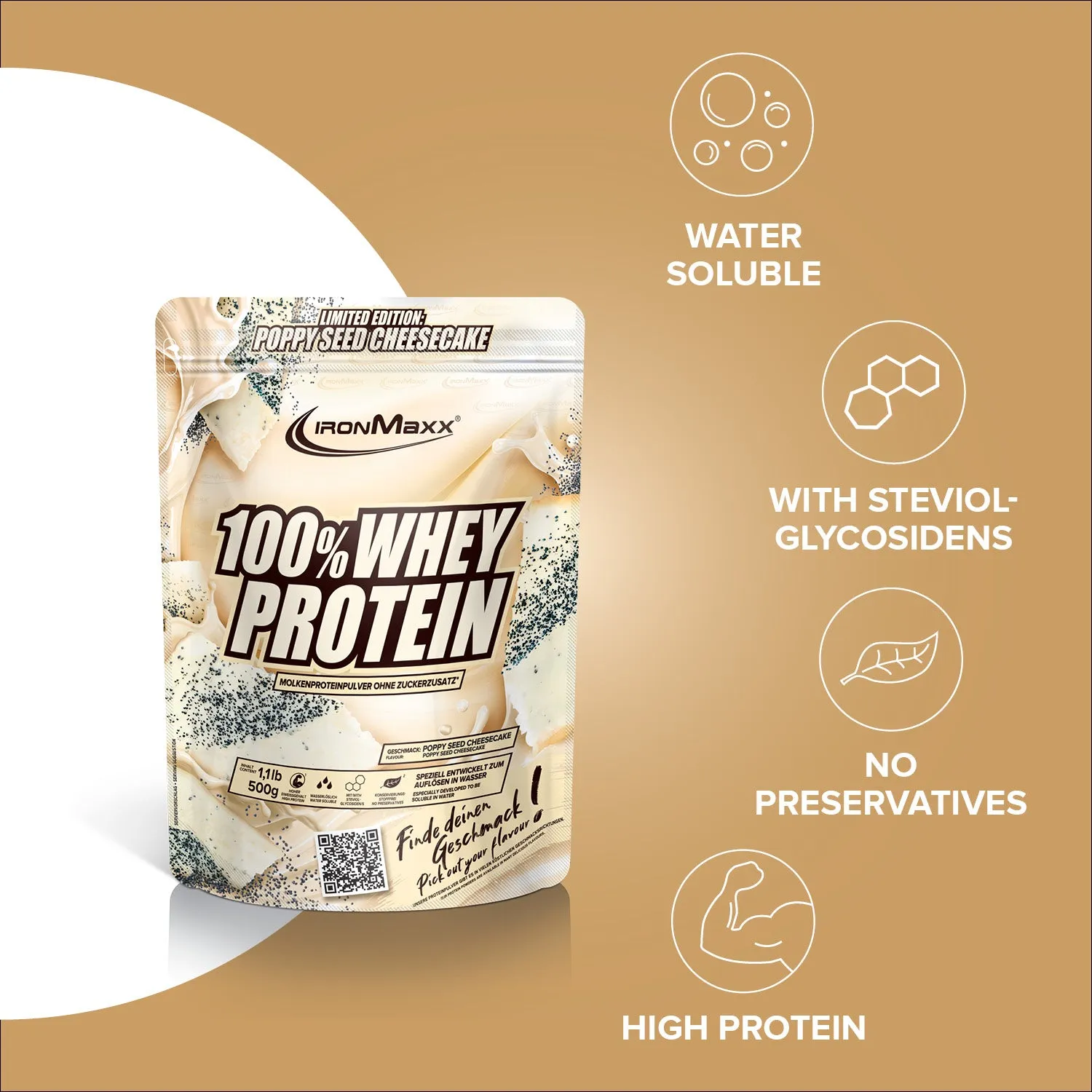 Iron Maxx 100% Whey Protein Pulver 500g Poppy Seed Cheesecake
