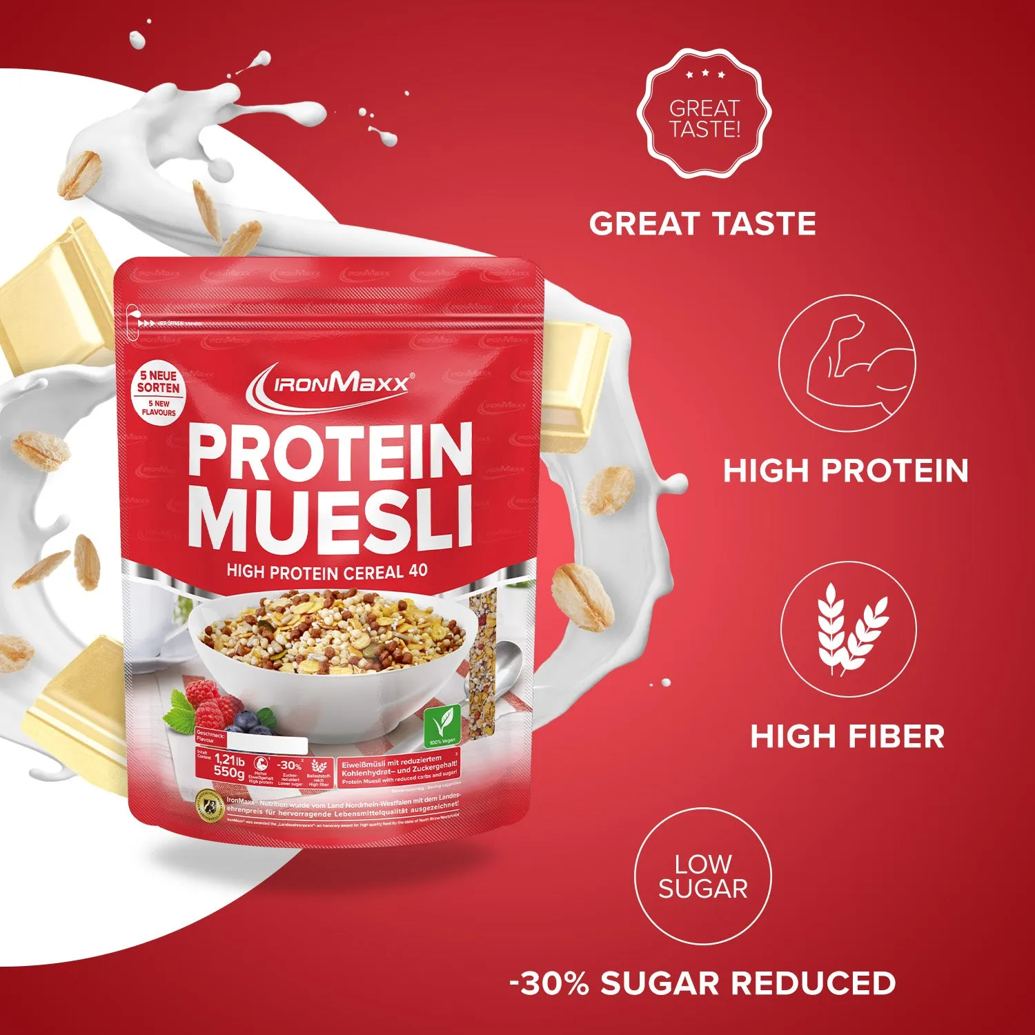 Iron Maxx Protein Müsli White Chocolate Vanilla 550 g vegan