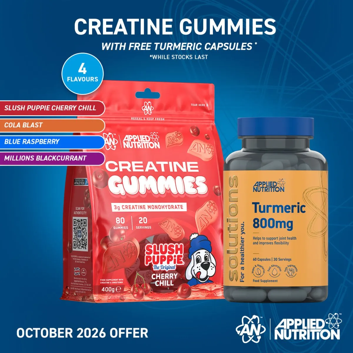 Applied Nutrition Kreatin-Monohydrat-Gummibärchen Blaue Himbeere 20 Portionen