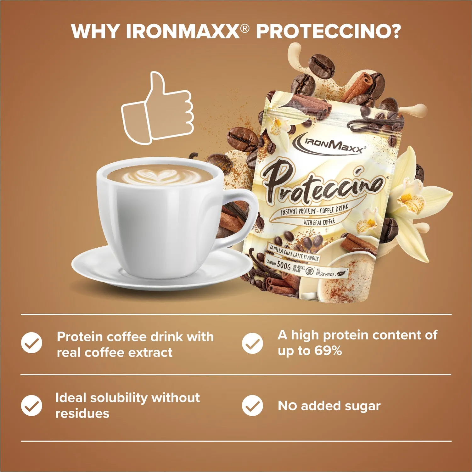 Iron Maxx Proteccino Protein Kaffee Vanilla Chai Latte 500g