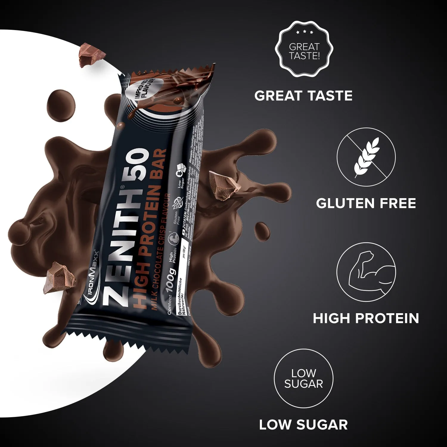 Iron Maxx ZENITH 50 Protein Riegel 12 x 100 g Brownie Chocolate Crisp