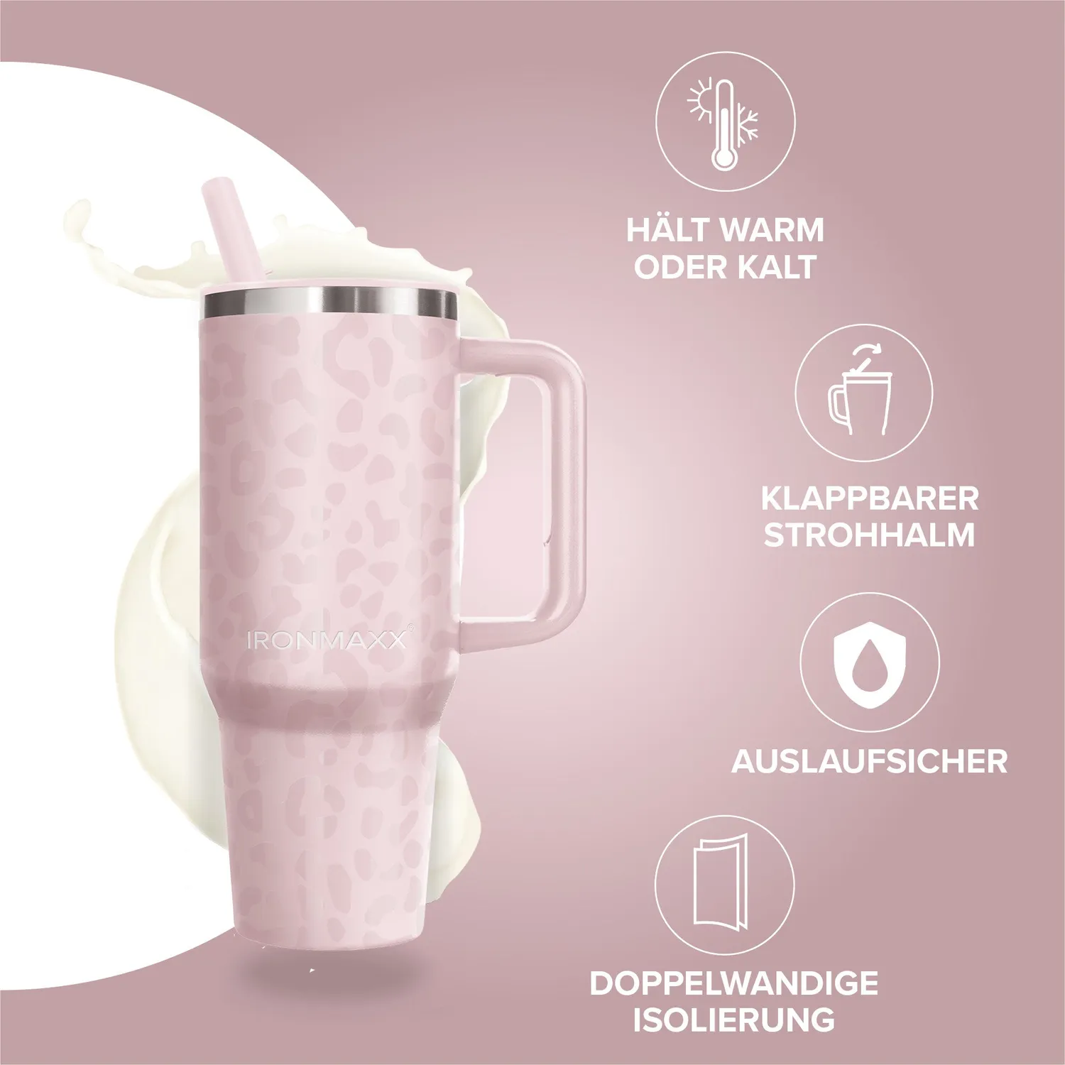 Iron Maxx Cup V4.0 1200ml Leo-Style Rose Edelstahl Trinkbecher