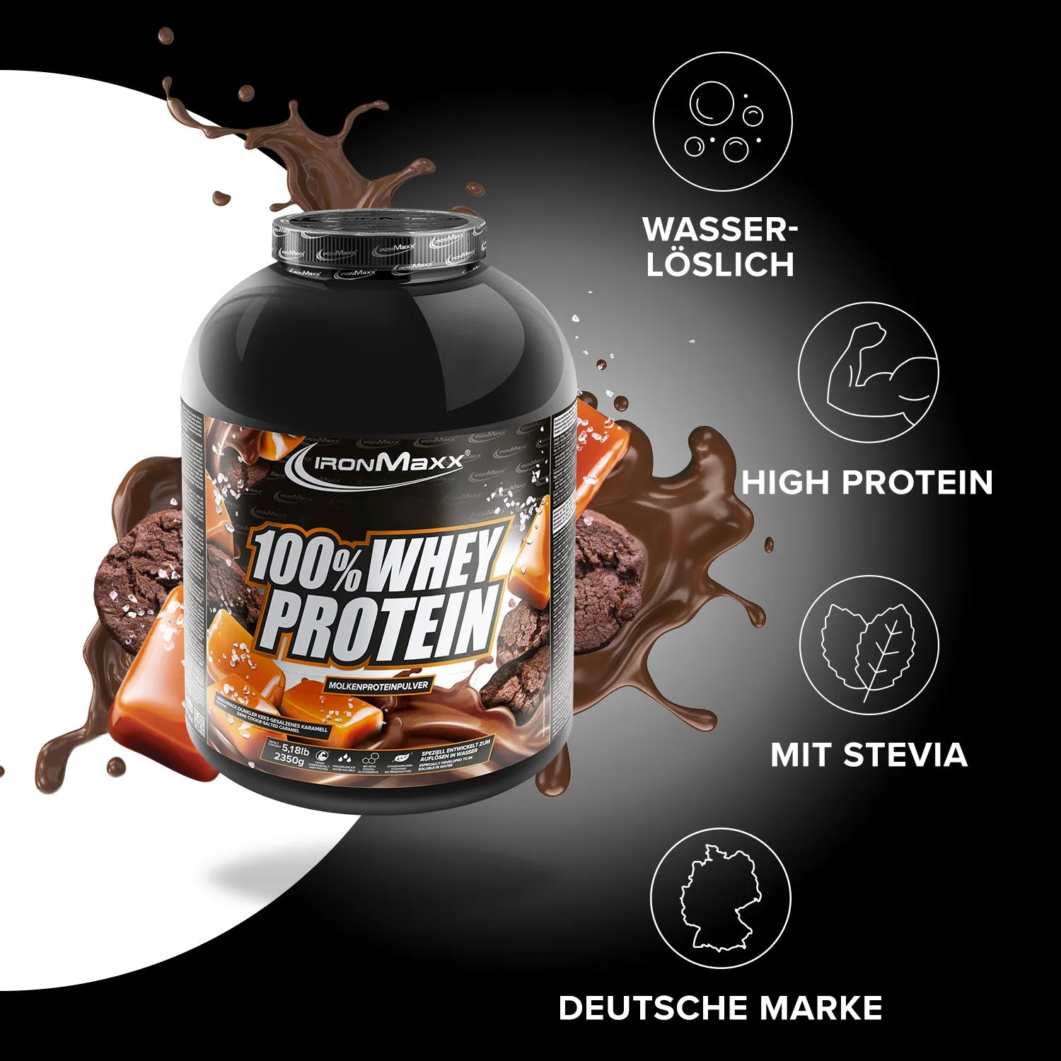 IronMaxx 100% Whey Protein 2350 g Dark Cookies Salted Caramel zuckerfrei