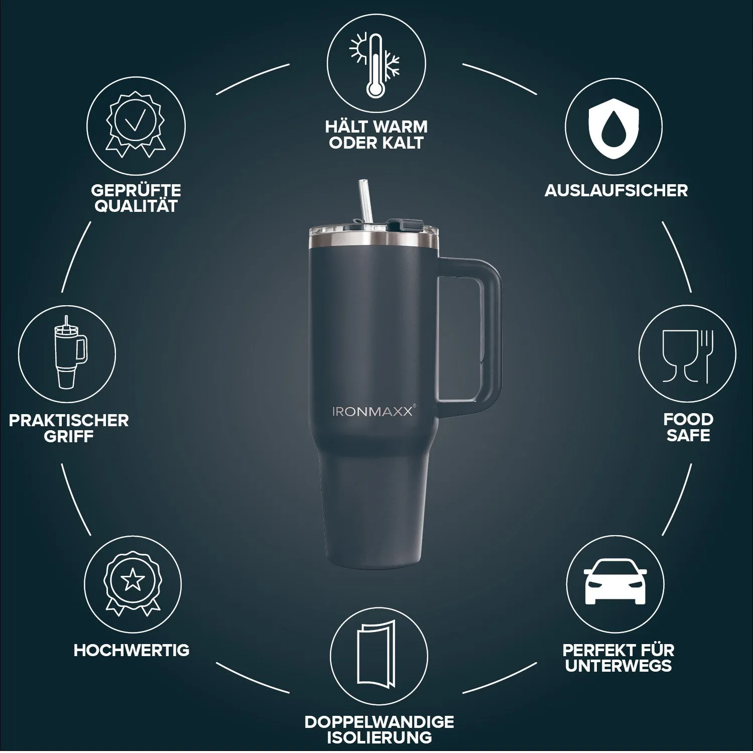 Iron Maxx Cup V3.0 1200 ml Trinkbecher Anthrazit Isoliert