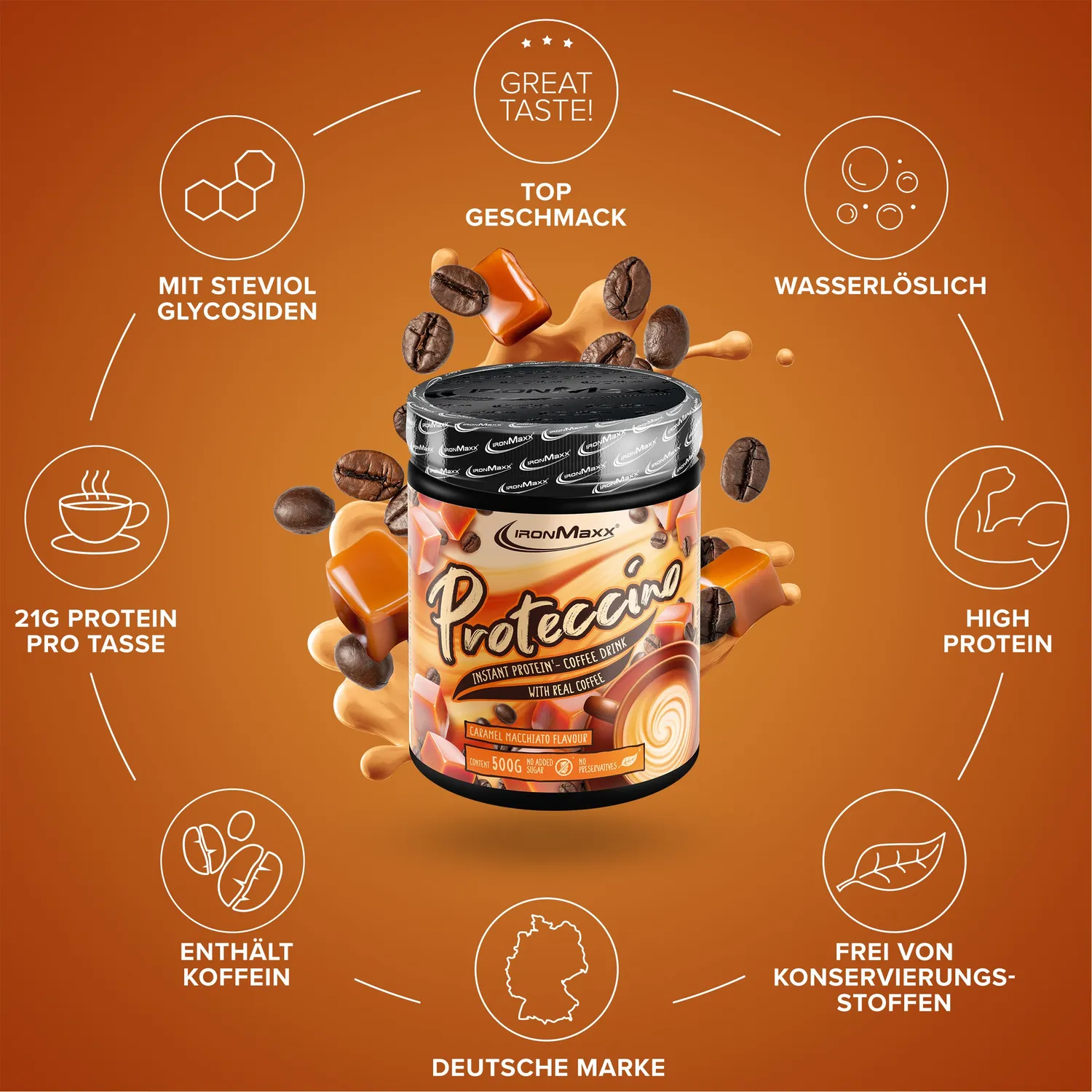 IronMaxx Proteccino Protein Kaffee Caramel 500g