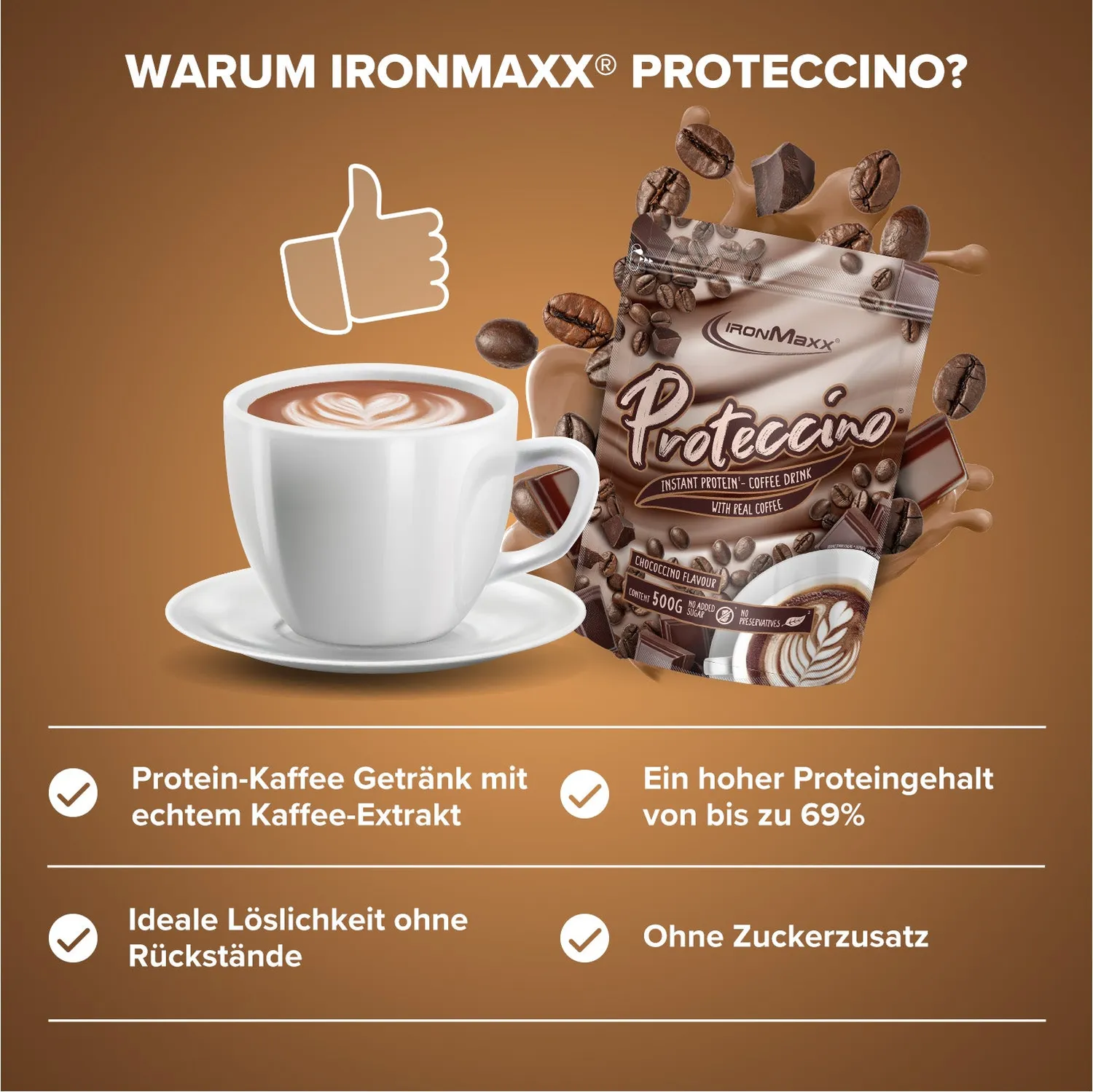 Iron Maxx Proteccino Proteinpulver Chocolate 500 g mit Kaffee