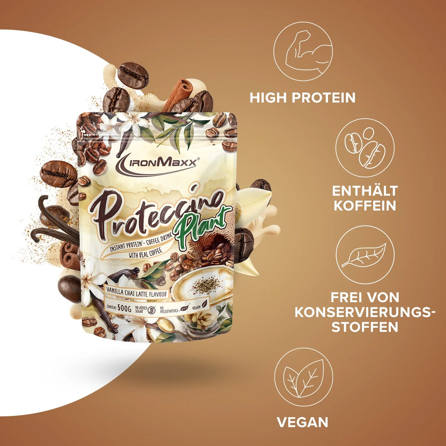 Iron Maxx Proteccino Plant Proteinpulver 500 g Vanilla Chai Latte vegan