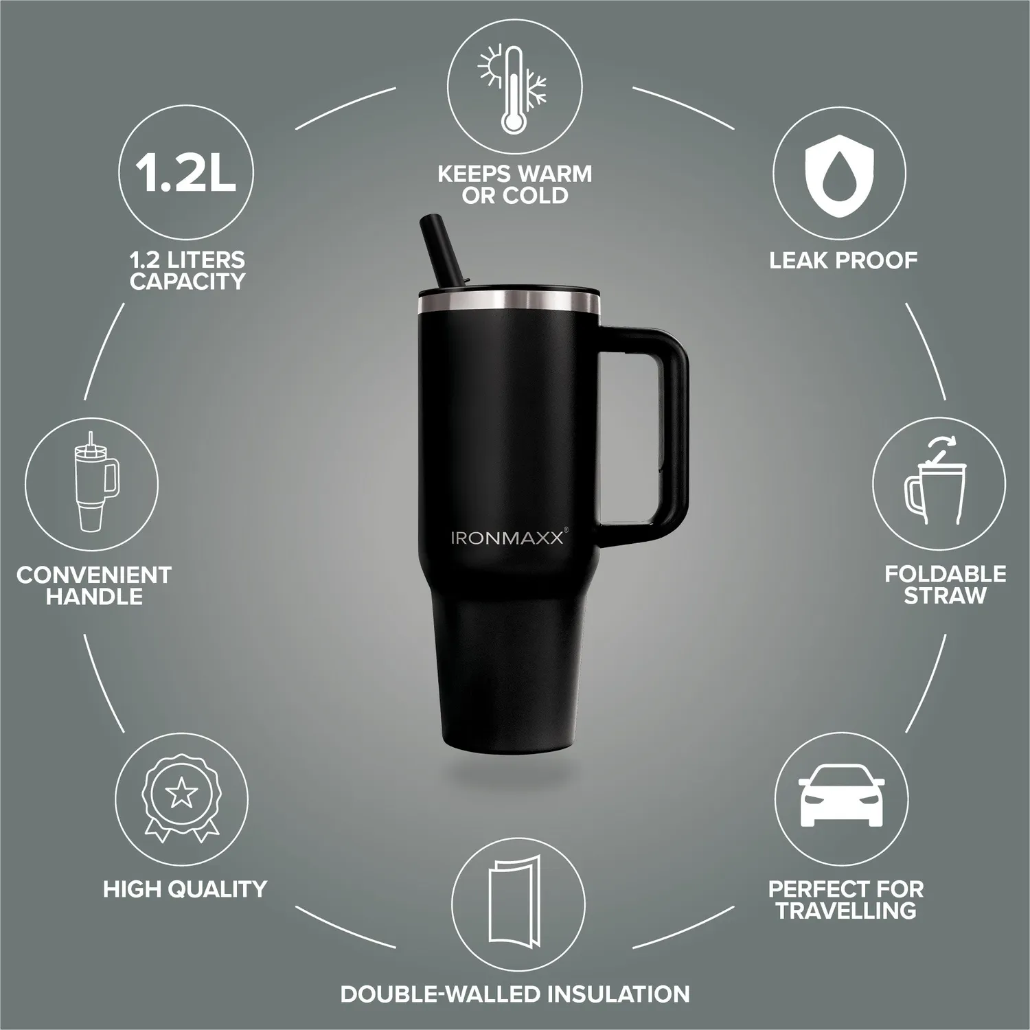 Iron Maxx Cup V4.0 Trinkbecher Deep Black 1200ml isoliert