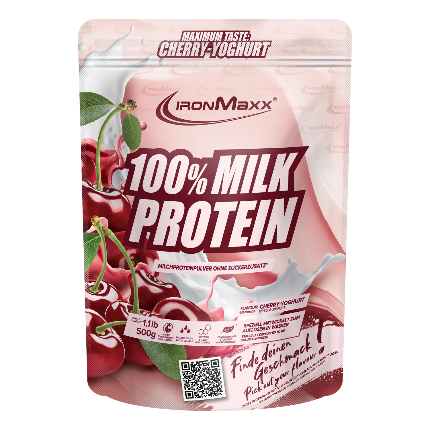 IronMaxx 100% Milk-Protein Proteinpulver 500 g Cherry Yoghurt Casein