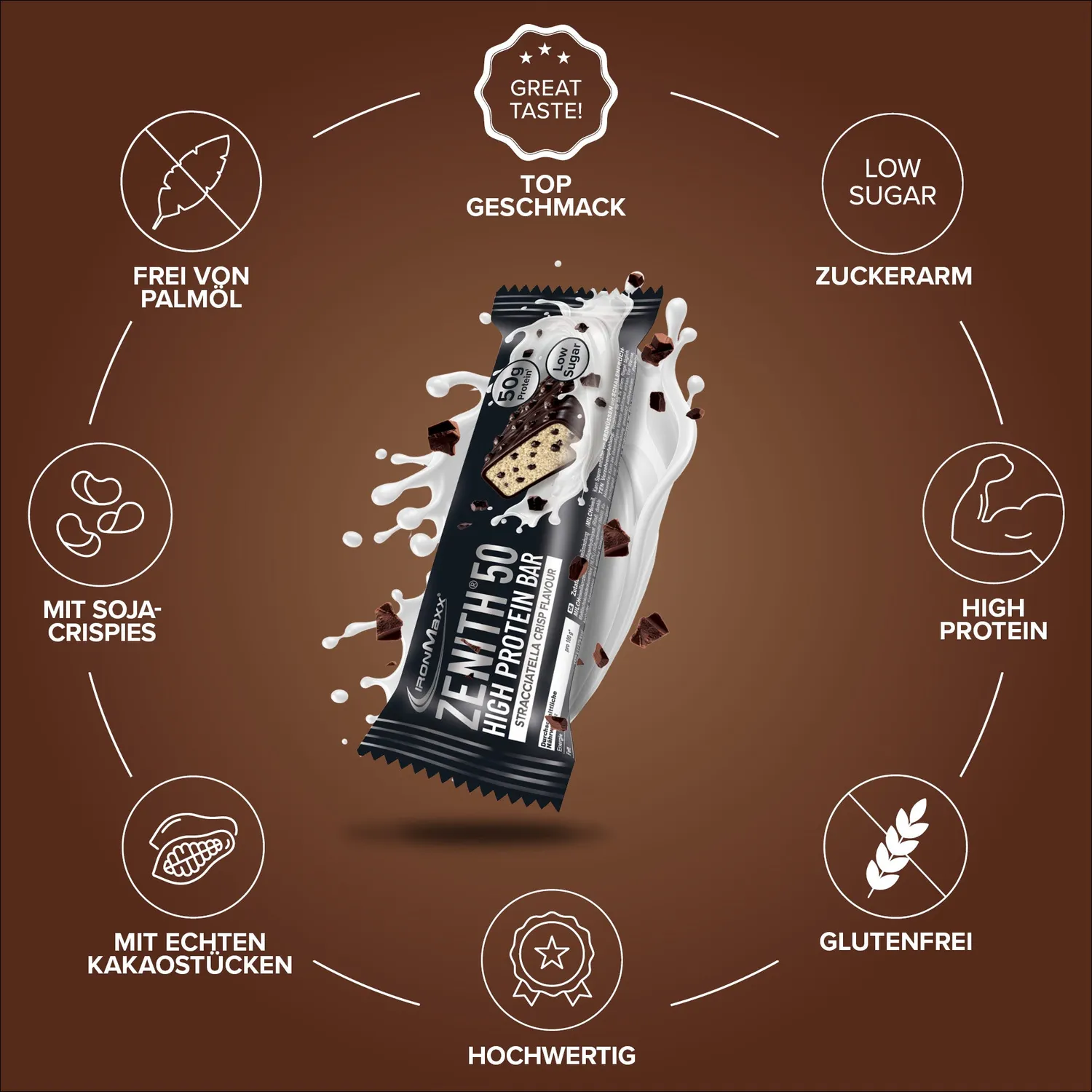 Iron Maxx Zenith 50 Stracciatella Crisp Riegel 100g proteinreich