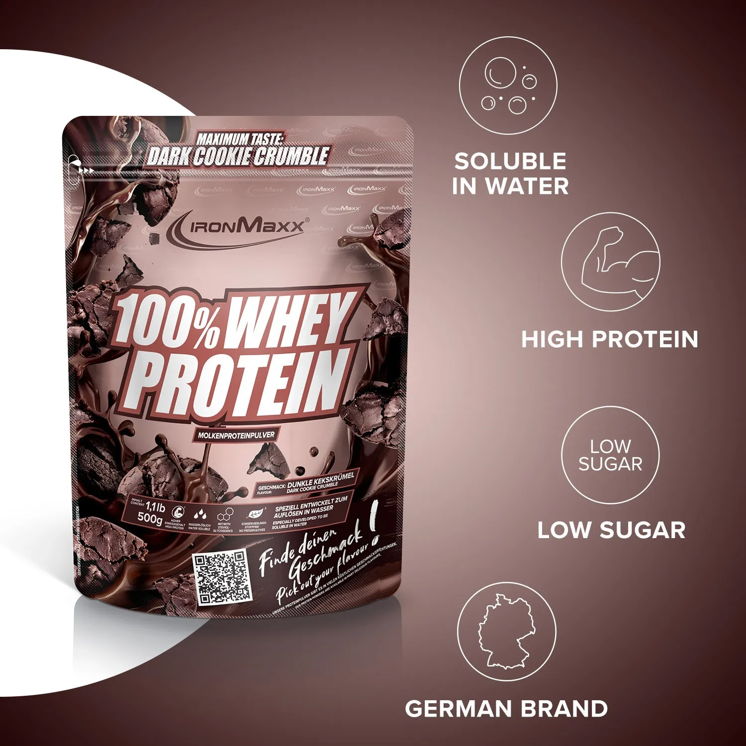 Iron Maxx 100% Whey Protein 500 g Dark Cookie Crumble zuckerfrei