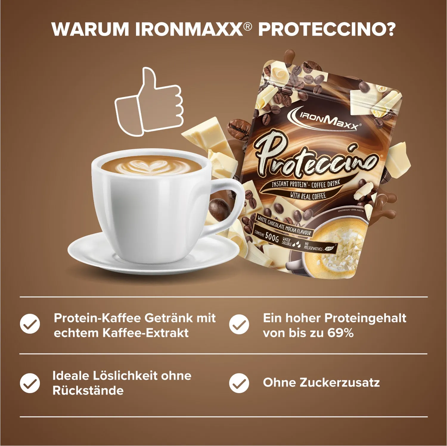Iron Maxx Proteccino Protein-Kaffee 500g White Chocolate Mocha koffeinhaltig