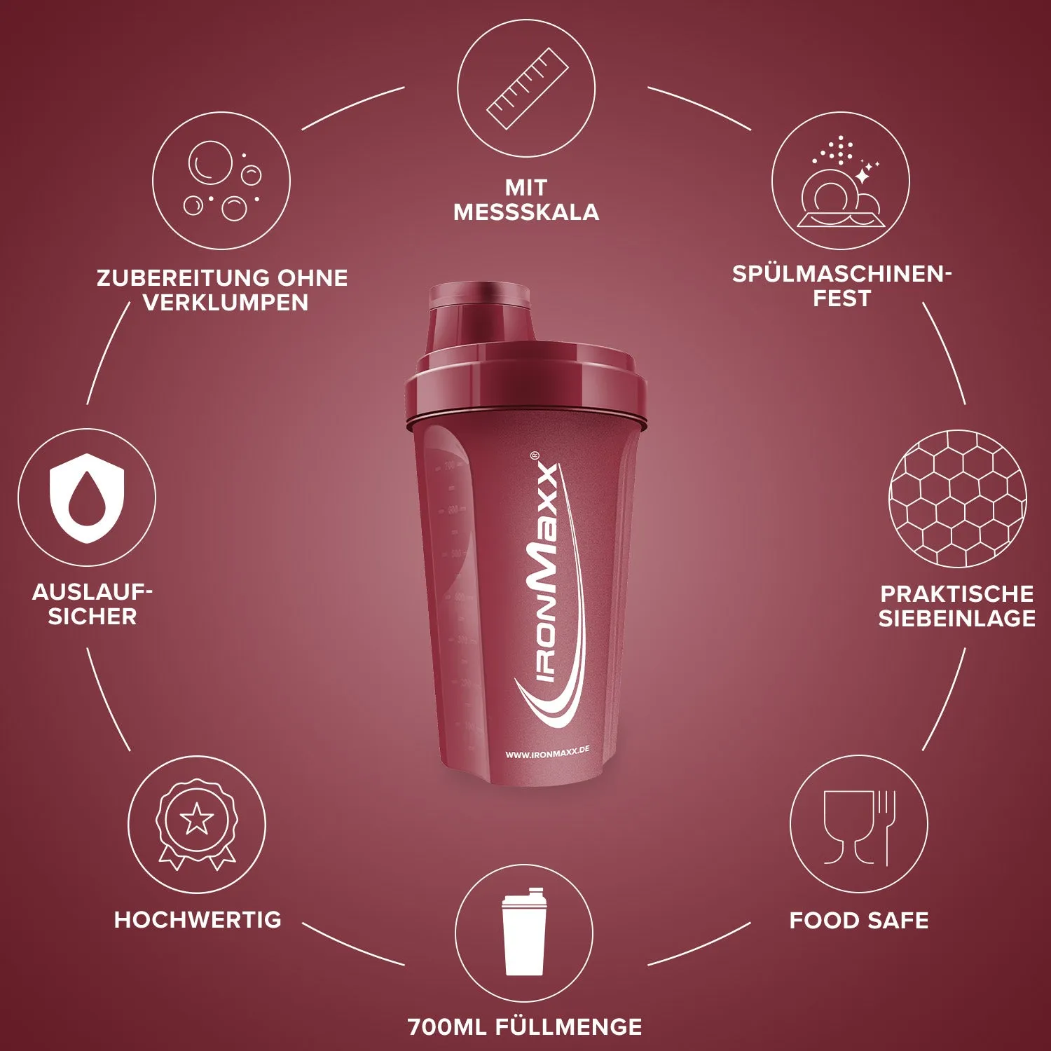 Iron Maxx Shaker 700ml Proteinshaker Cozy Red BPA-frei