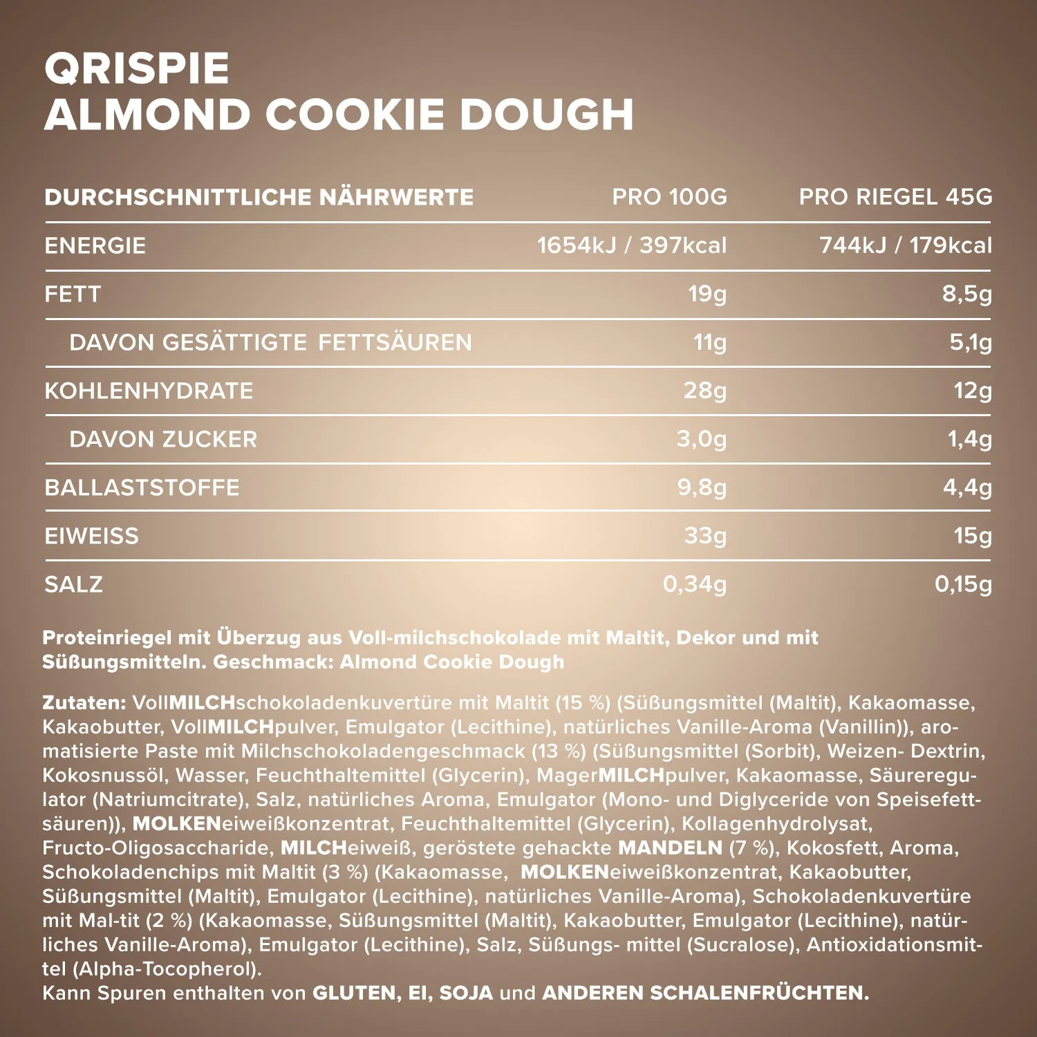 Iron Maxx Qrispie Proteinriegel Almond Cookie Dough 16x45 g zuckerarm