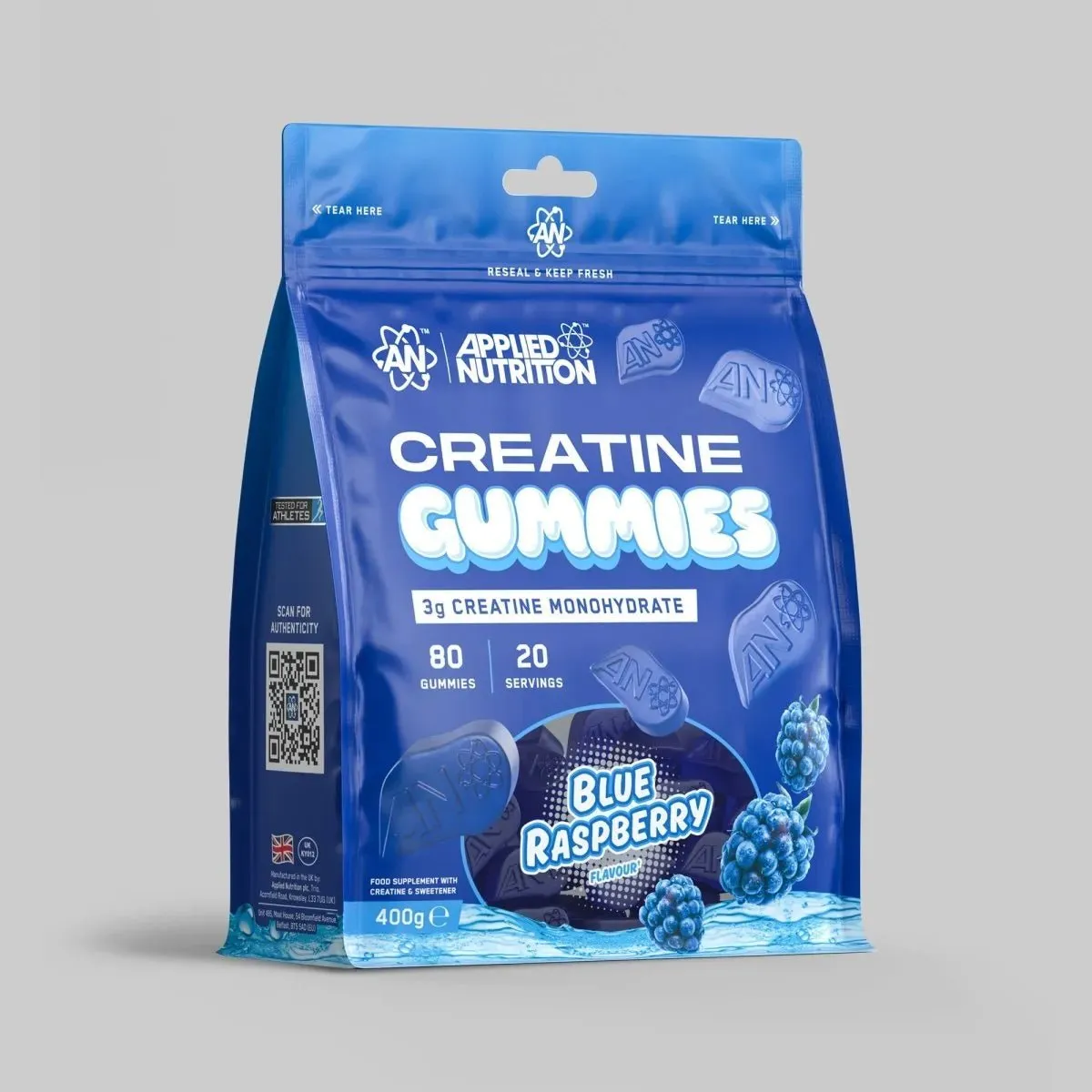 Applied Nutrition Kreatin-Monohydrat-Gummibärchen Blaue Himbeere 20 Portionen